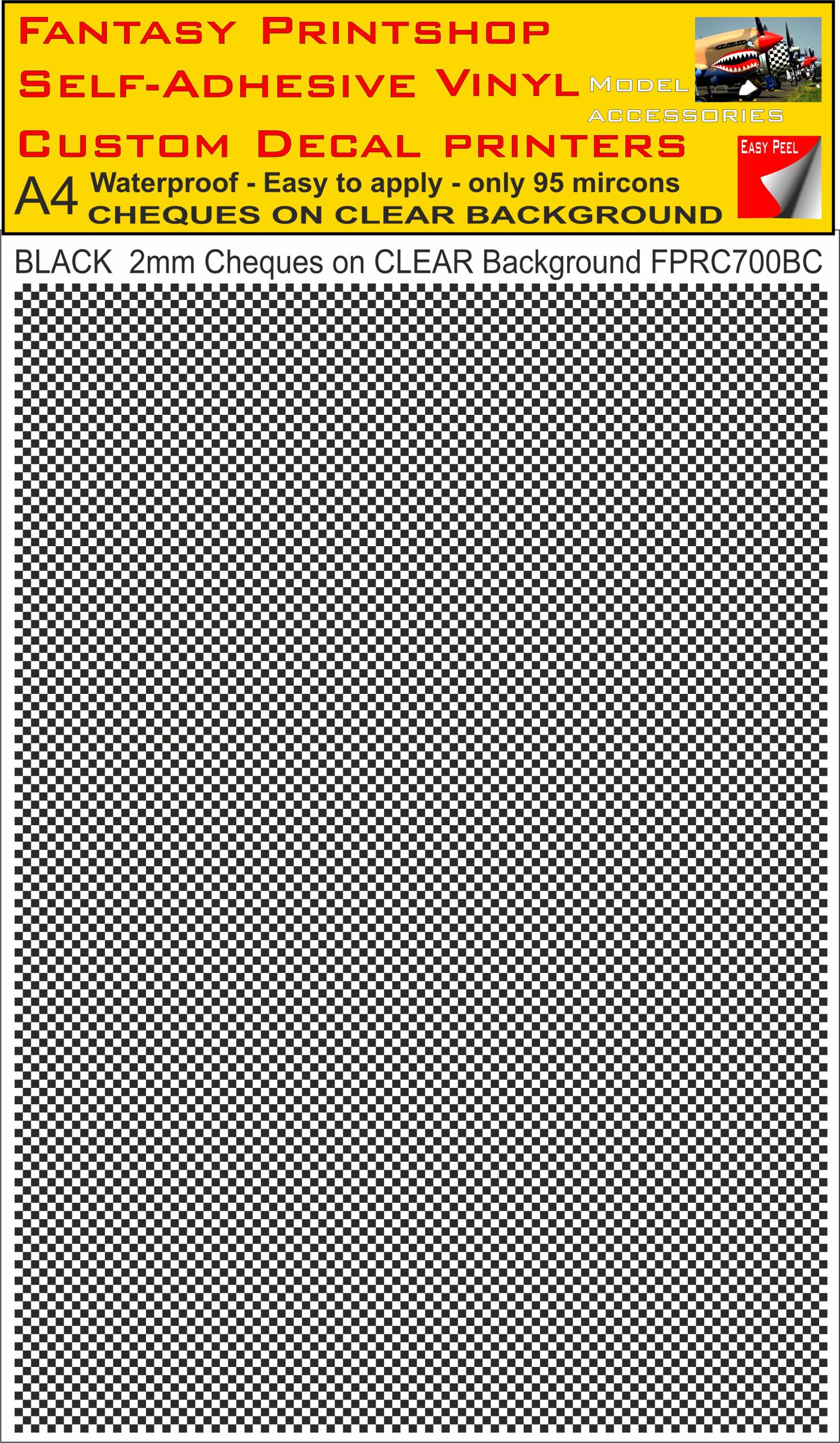 A4 BLACK 2MM SQUARES FPRC700BC CHEQUERED ON CLEAR BACKGROUND VINYL STICKER