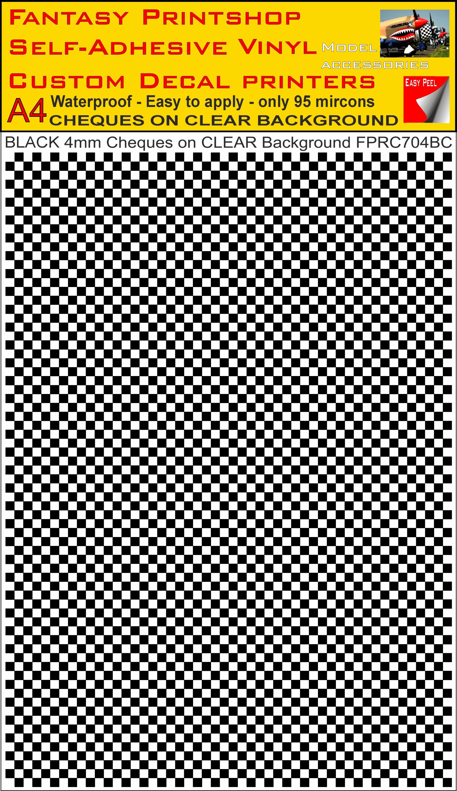 A4 BLACK 4MM SQUARES FPRC700BC CHEQUERED ON CLEAR BACKGROUND VINYL STICKER