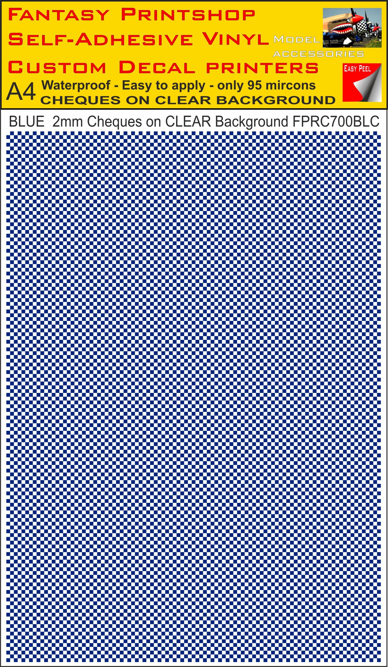 A4 BLUE 2MM SQUARES FPRC700BC CHEQUERED ON CLEAR BACKGROUND VINYL STICKER