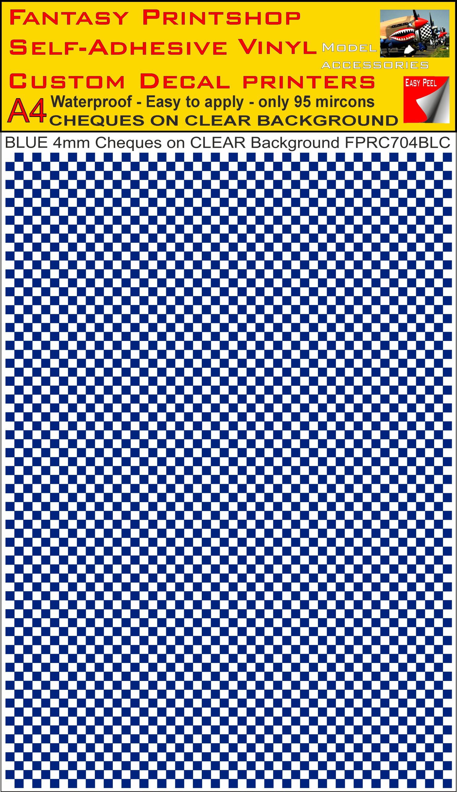 A4 BLUE 4MM SQUARES FPRC700BC CHEQUERED ON CLEAR BACKGROUND VINYL STICKER