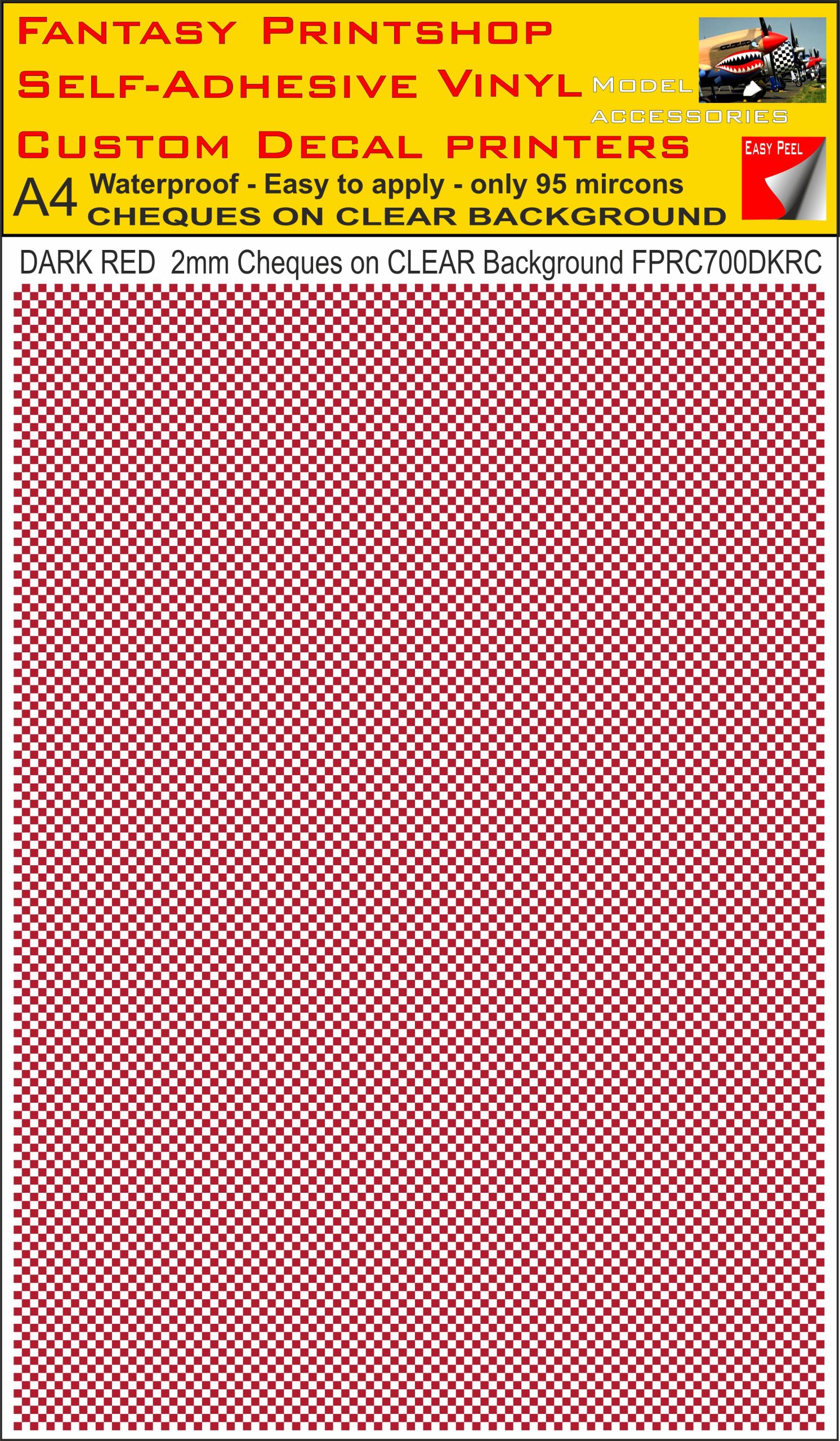 A4 DARK RED 2MM SQUARES FPRC700BC CHEQUERED ON CLEAR BACKGROUND VINYL STICKER
