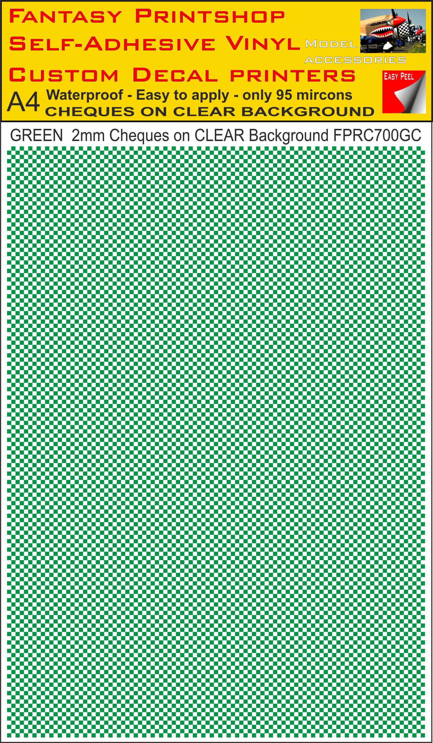 A4 GREEN 2MM SQUARES FPRC700BC CHEQUERED ON CLEAR BACKGROUND VINYL STICKER