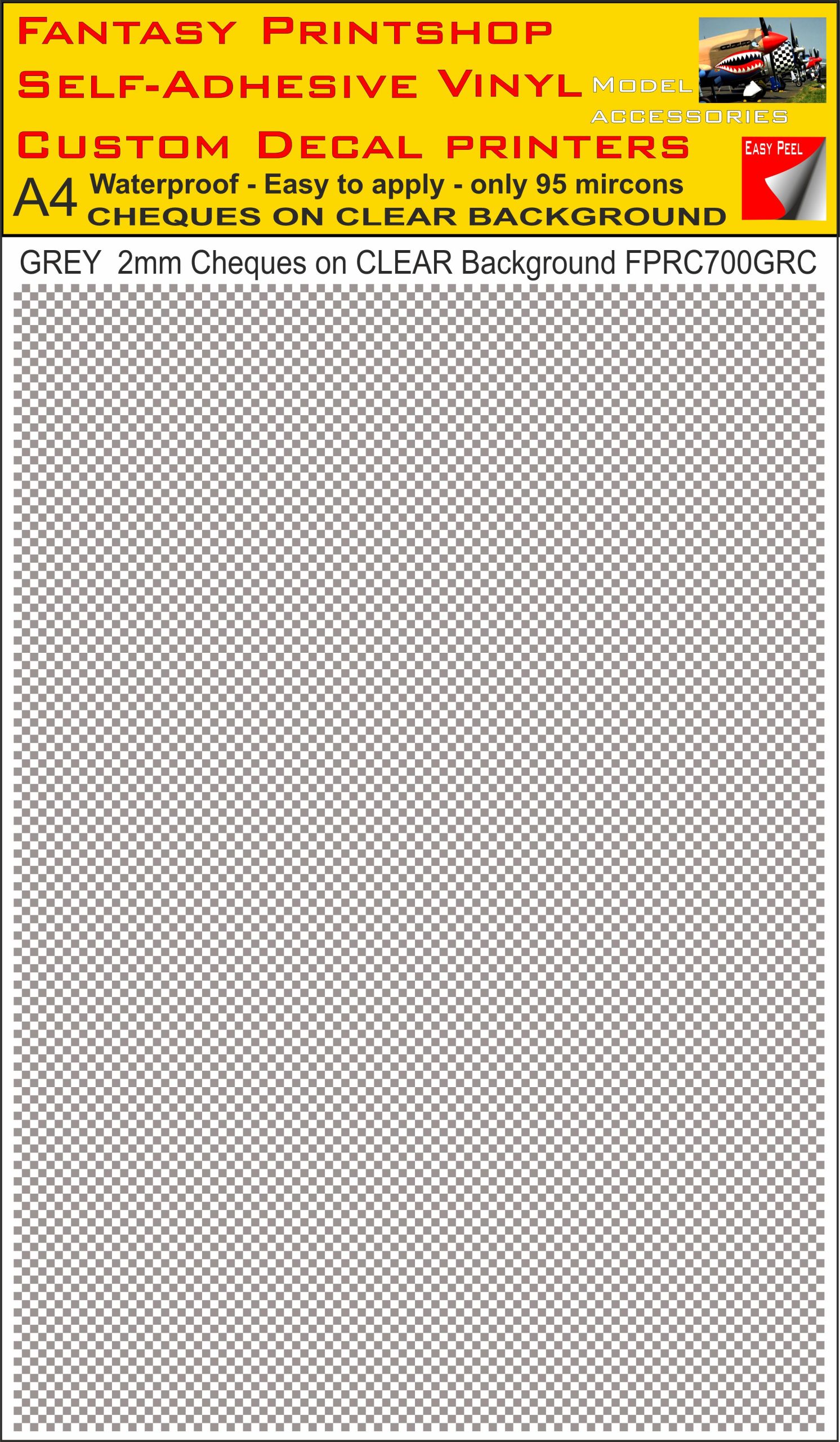 A4 GREY 2MM SQUARES FPRC700BC CHEQUERED ON CLEAR BACKGROUND VINYL STICKER