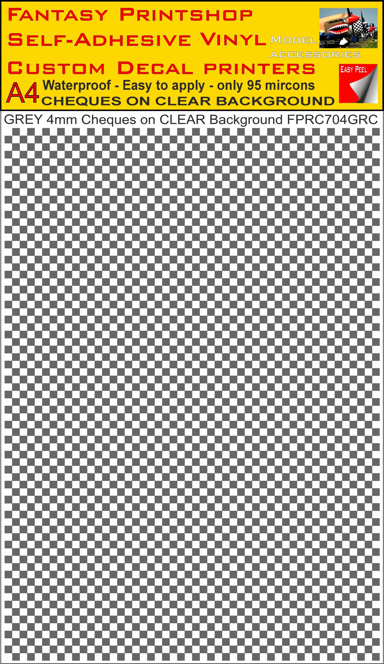 A4 GREY 4MM SQUARES FPRC700BC CHEQUERED ON CLEAR BACKGROUND VINYL STICKER