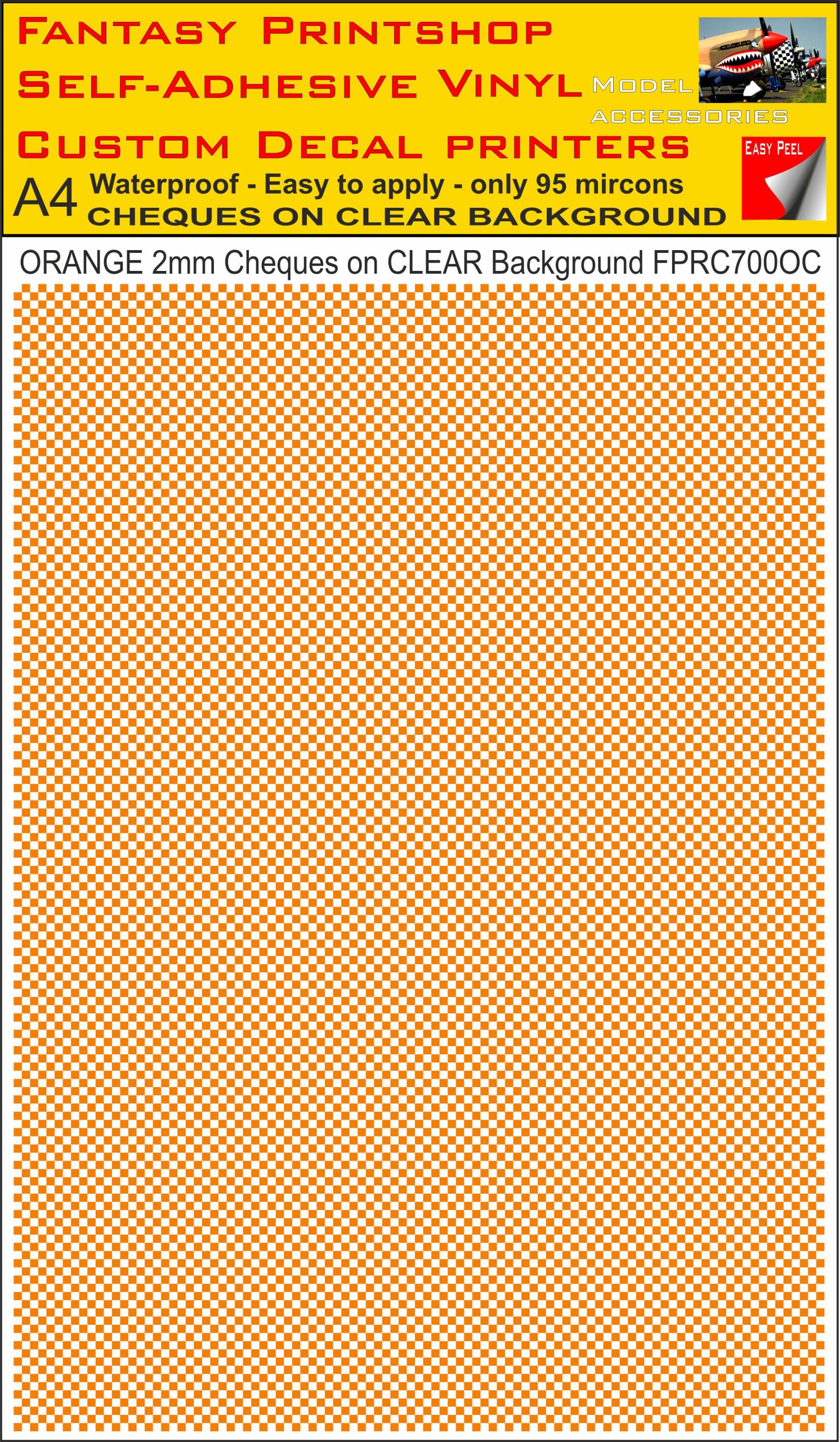 A4 ORANGE 2MM SQUARES FPRC700BC CHEQUERED ON CLEAR BACKGROUND VINYL STICKER