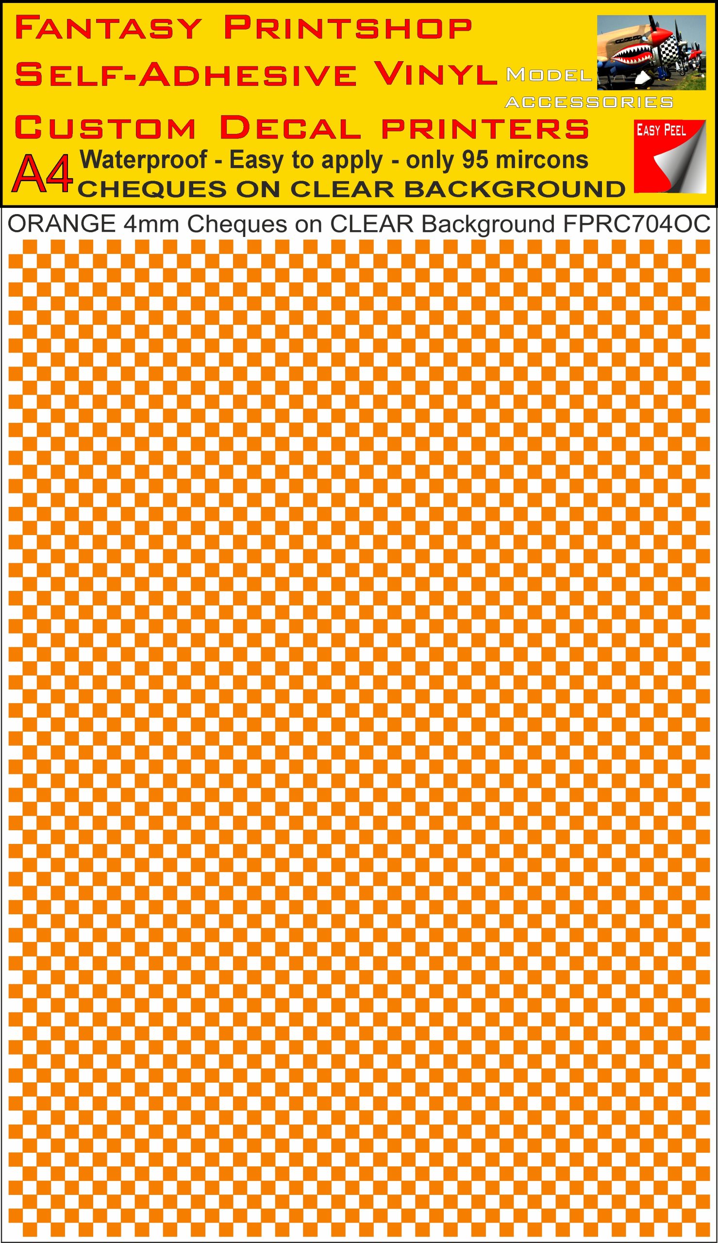 A4 ORANGE 4MM SQUARES FPRC700BC CHEQUERED ON CLEAR BACKGROUND VINYL STICKER