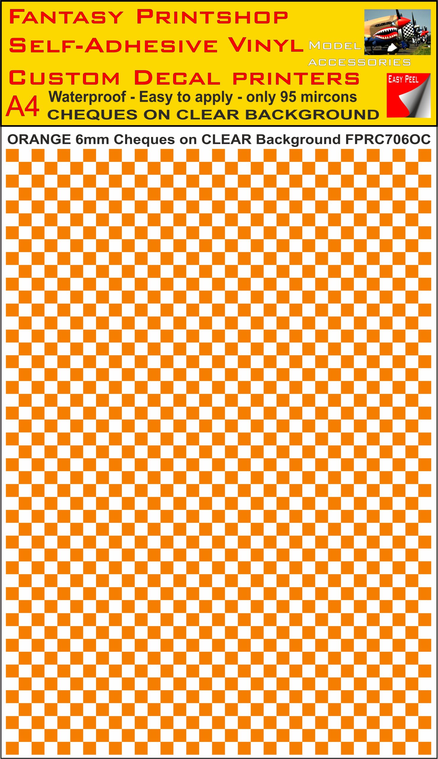 A4 ORANGE 6MM FPRC706OC CHEQUERED ON CLEAR BACKGROUND