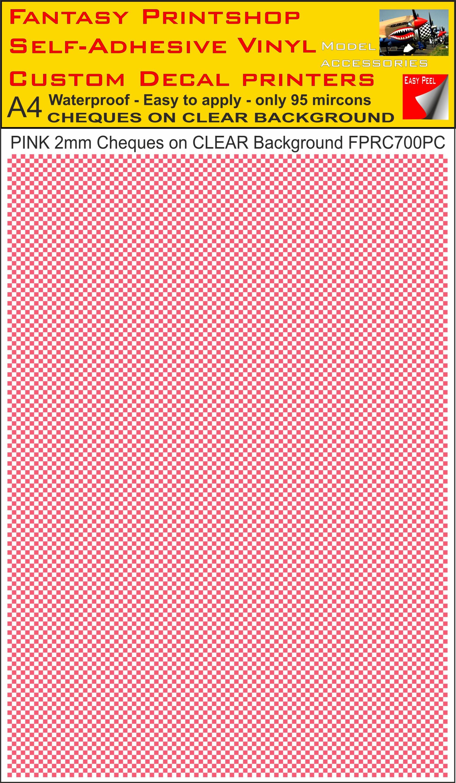 A4 PINK 2MM SQUARES FPRC700BC CHEQUERED ON CLEAR BACKGROUND VINYL STICKER