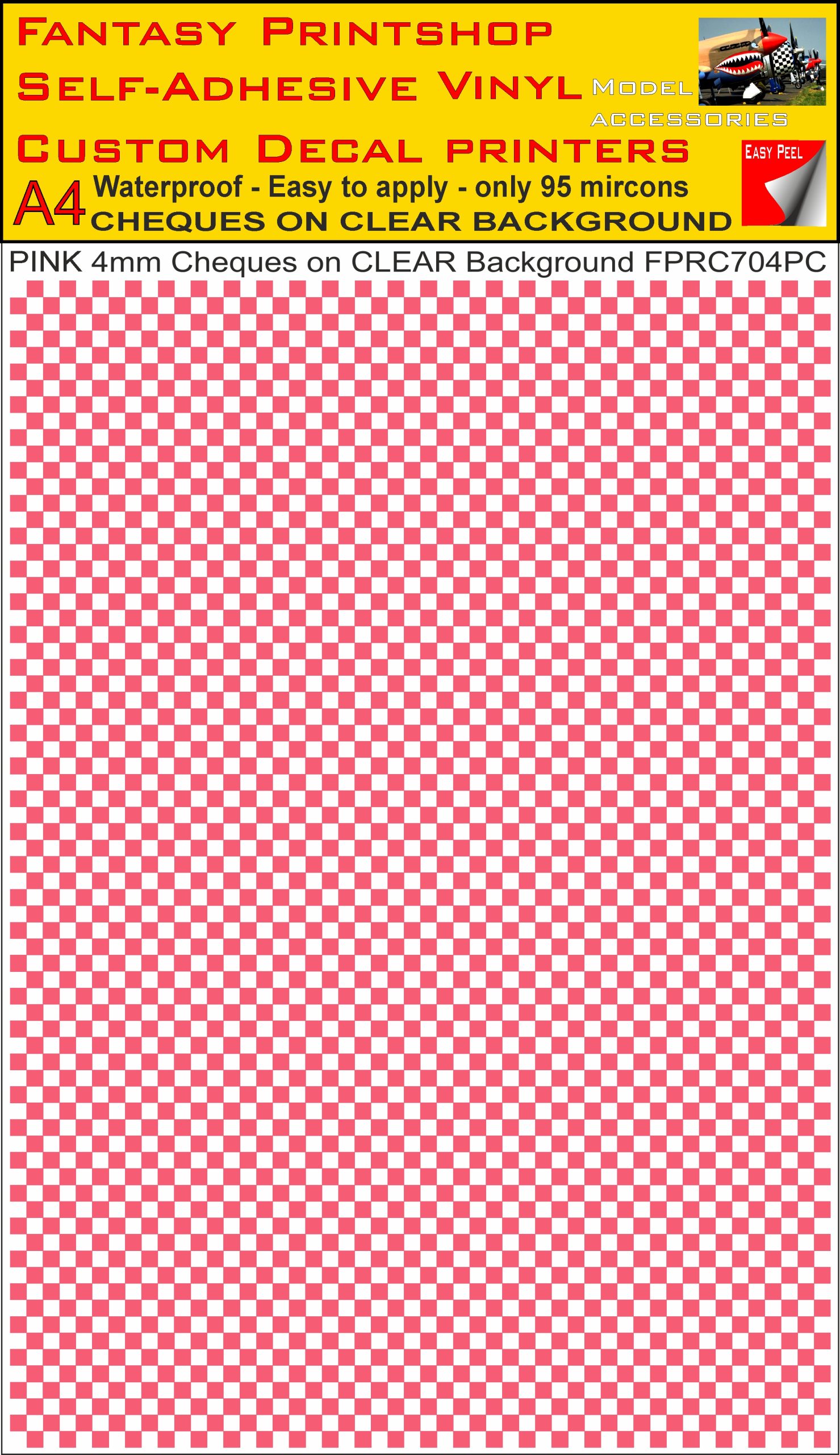A4 PINK 4MM SQUARES FPRC700BC CHEQUERED ON CLEAR BACKGROUND VINYL STICKER