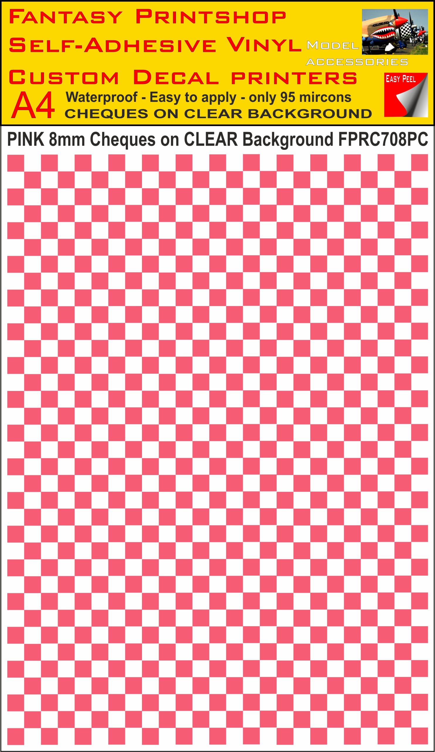 A4 PINK 8MM SQUARES FPRC700BC CHEQUERED ON CLEAR BACKGROUND VINYL STICKER