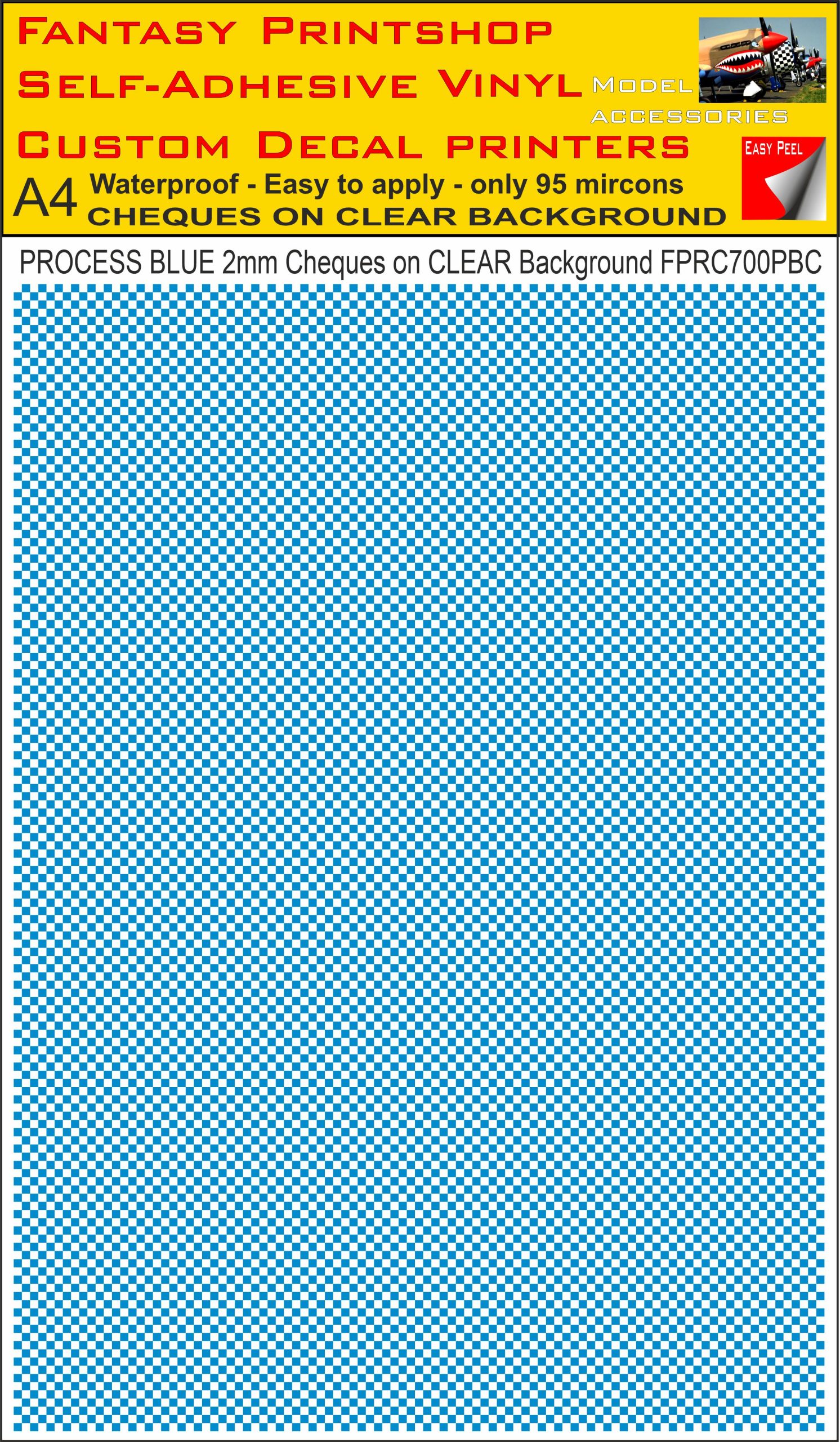 A4 PROCESS BLUE 2MM SQUARES FPRC700BC CHEQUERED ON CLEAR BACKGROUND VINYL STICKER