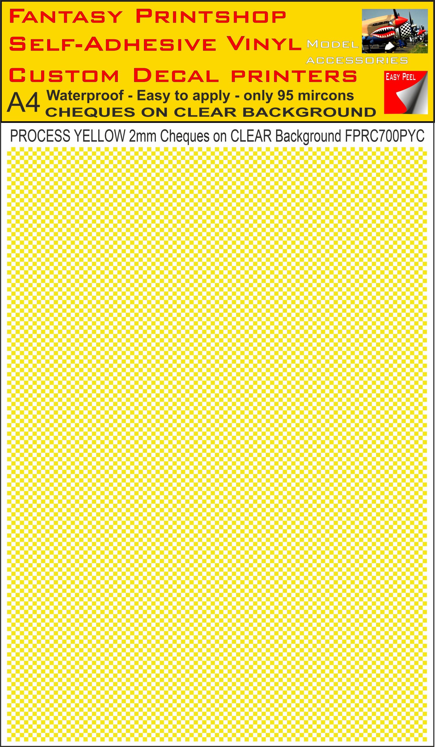 A4 PROCESS YELLOW 2MM SQUARES FPRC700BC CHEQUERED ON CLEAR BACKGROUND VINYL STICKER