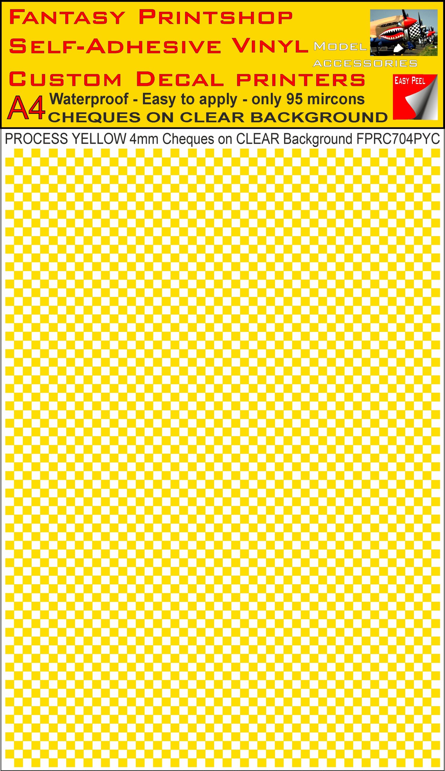A4 PROCESS YELLOW 4MM SQUARES FPRC700BC CHEQUERED ON CLEAR BACKGROUND VINYL STICKER