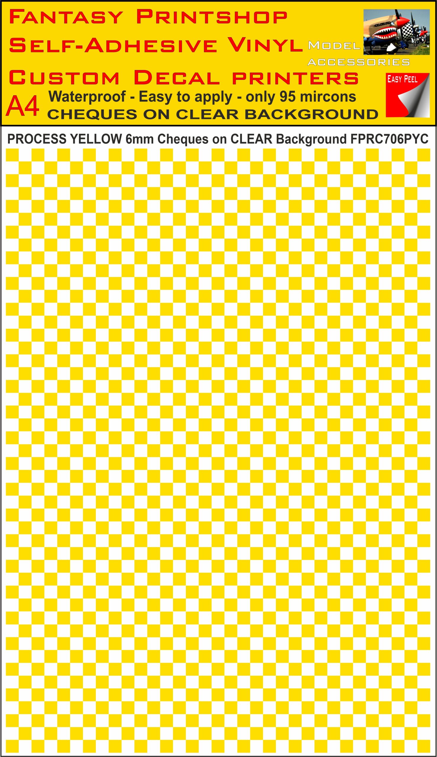 A4 YELLOW 6MM SQUARES FPRC700BC CHEQUERED ON CLEAR BACKGROUND VINYL STICKER