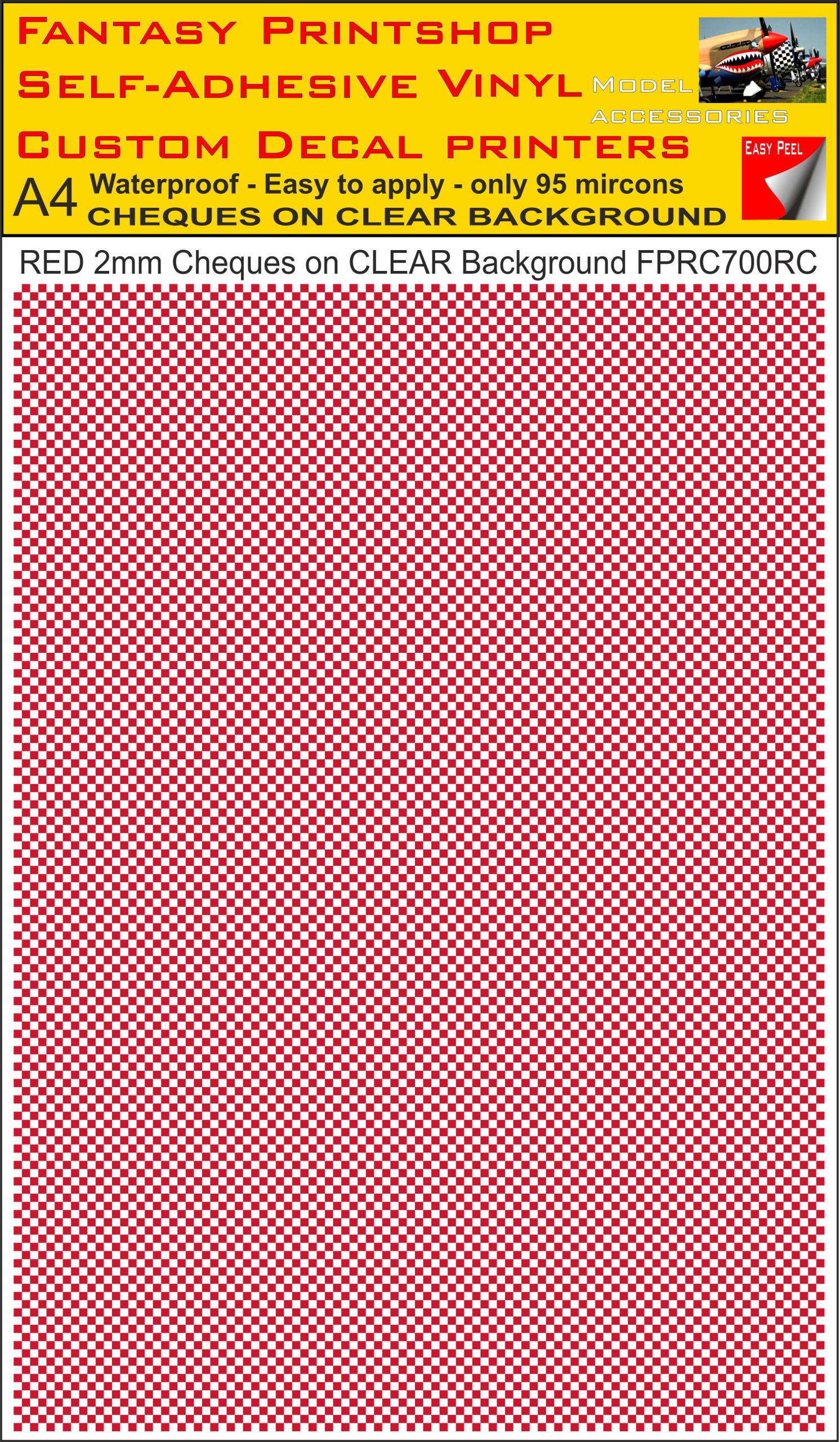 A4 RED 2MM SQUARES FPRC700BC CHEQUERED ON CLEAR BACKGROUND VINYL STICKER