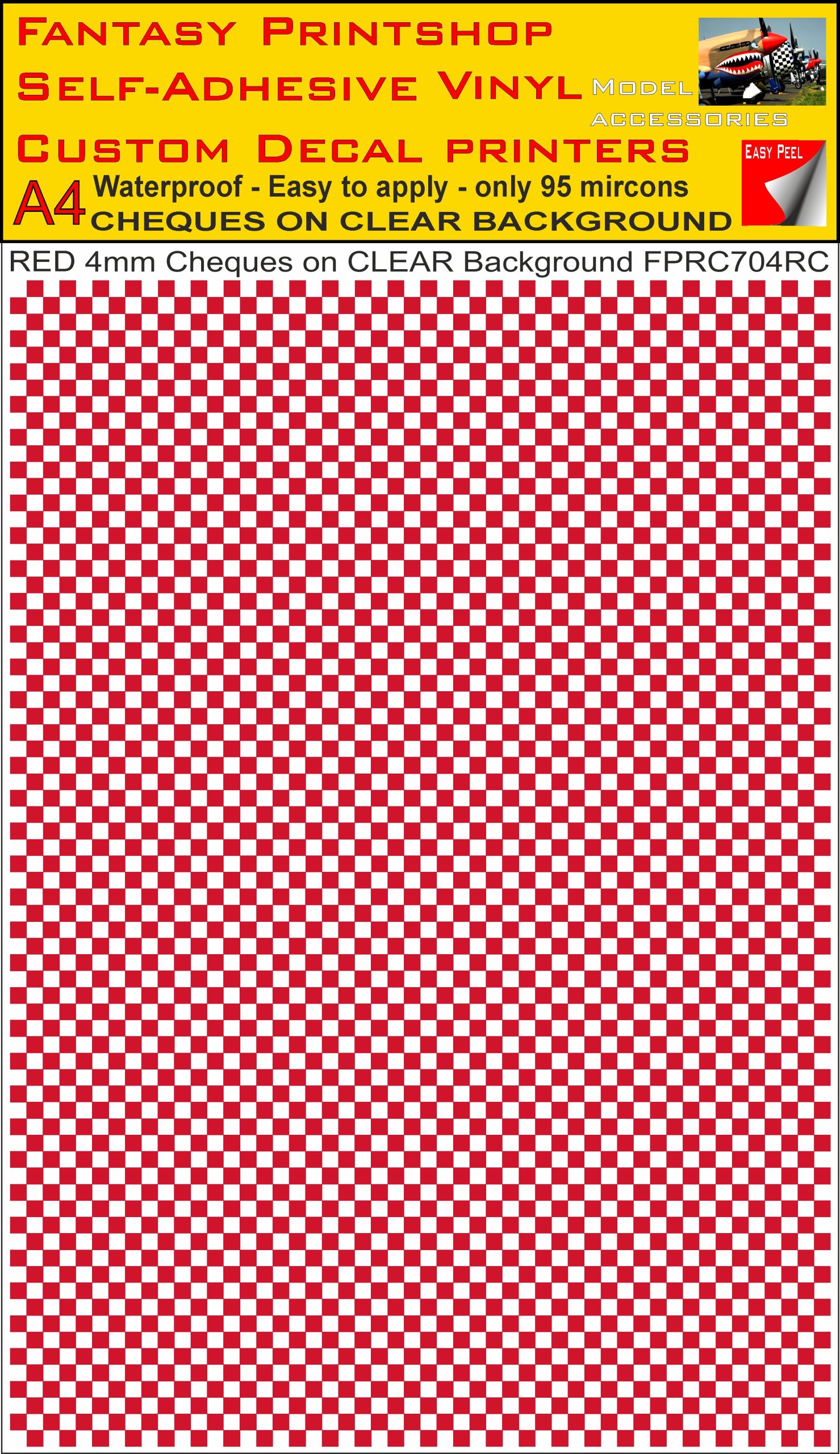 A4 RED 4MM SQUARES FPRC700BC CHEQUERED ON CLEAR BACKGROUND VINYL STICKER
