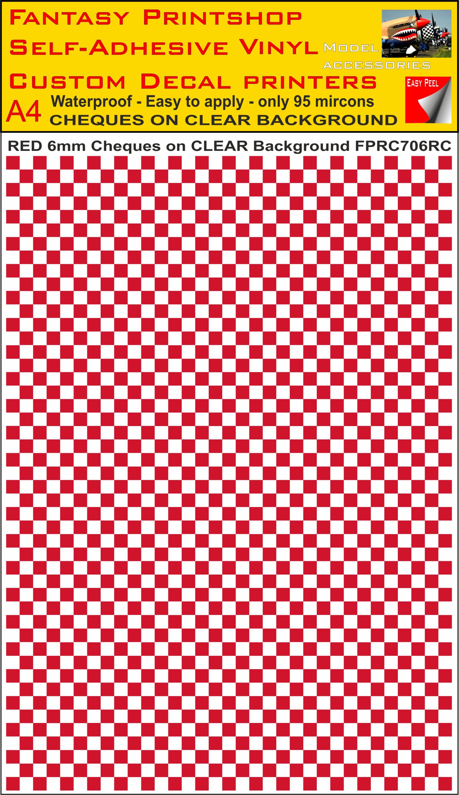 A4 RED 6MM SQUARES FPRC700BC CHEQUERED ON CLEAR BACKGROUND VINYL STICKER