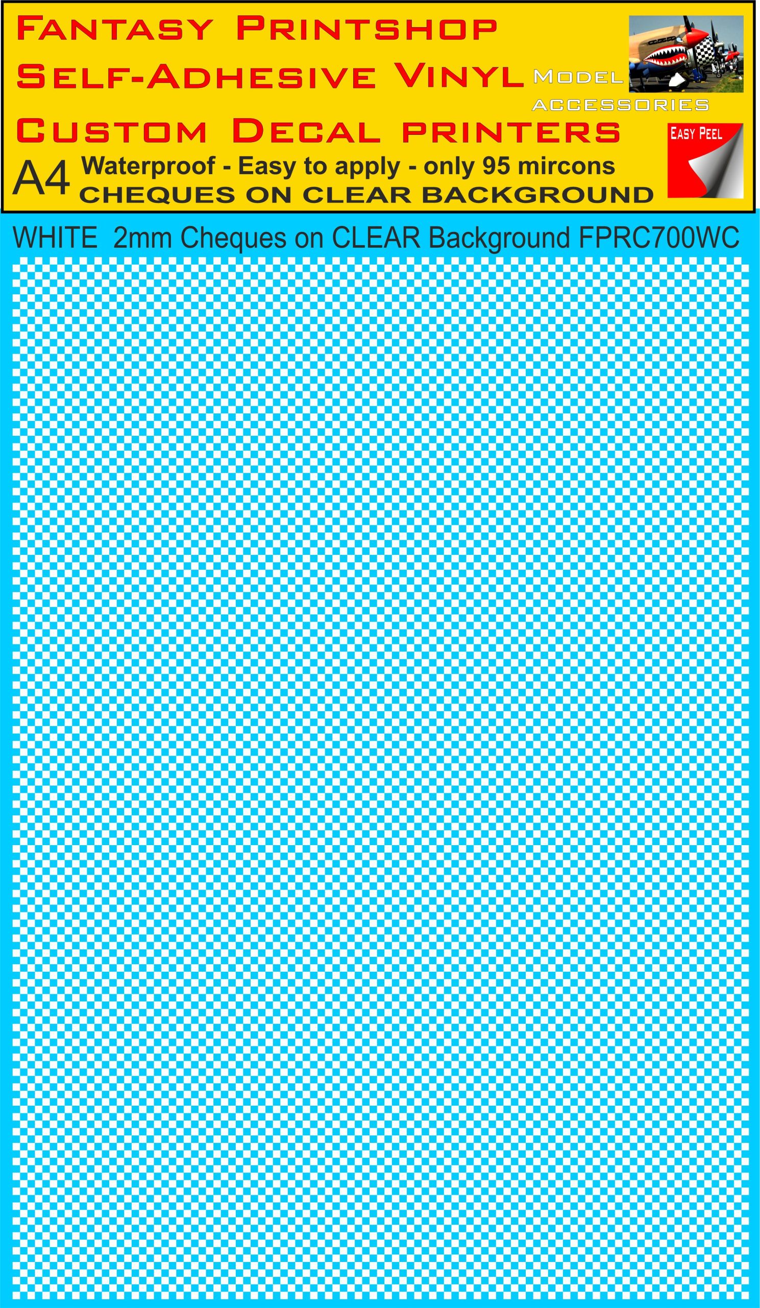A4 WHITE 2MM SQUARES FPRC700BC CHEQUERED ON CLEAR BACKGROUND VINYL STICKER