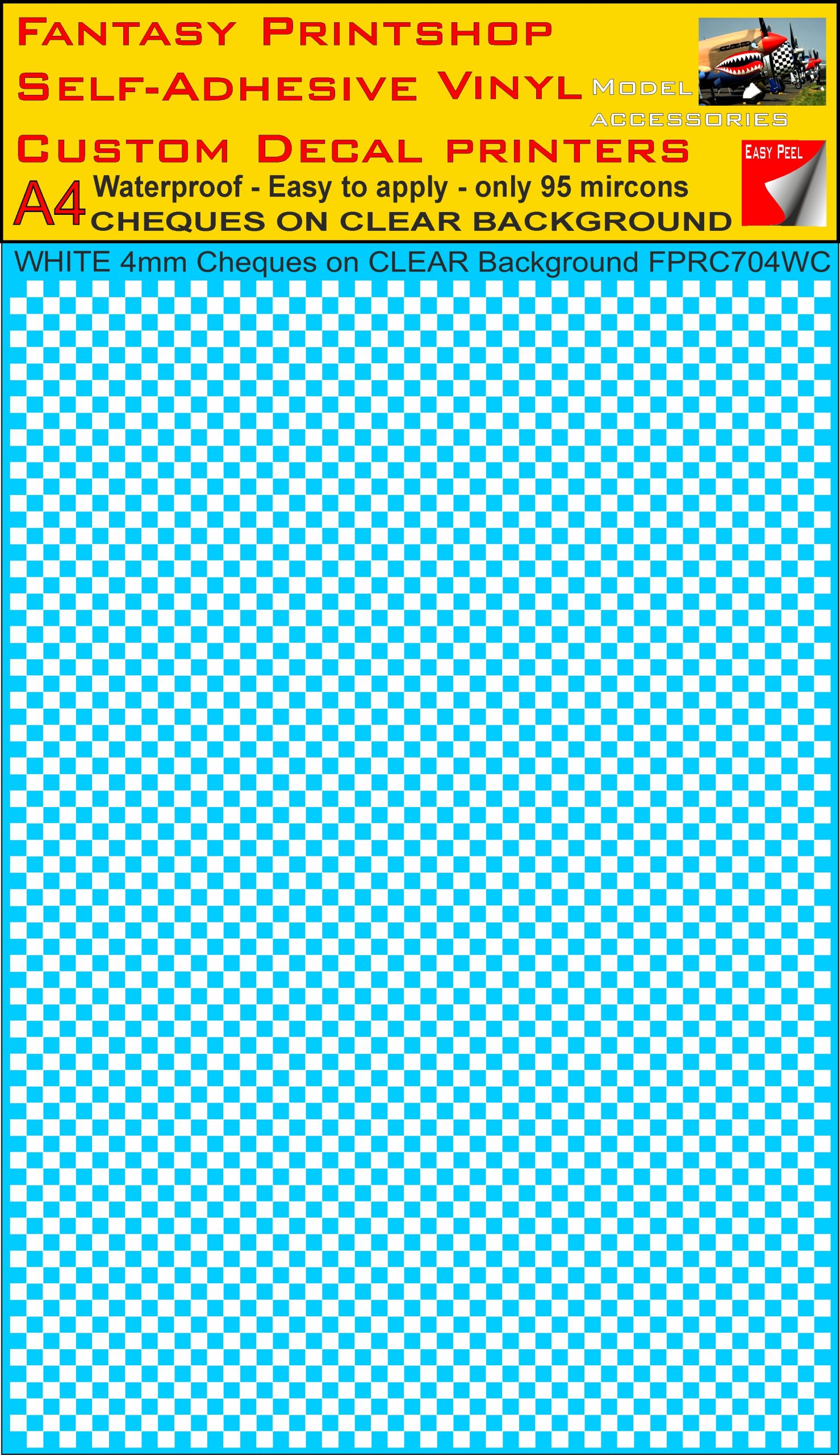 A4 WHITE 4MM FPRC704WC CHEQUERED ON CLEAR BACKGROUND