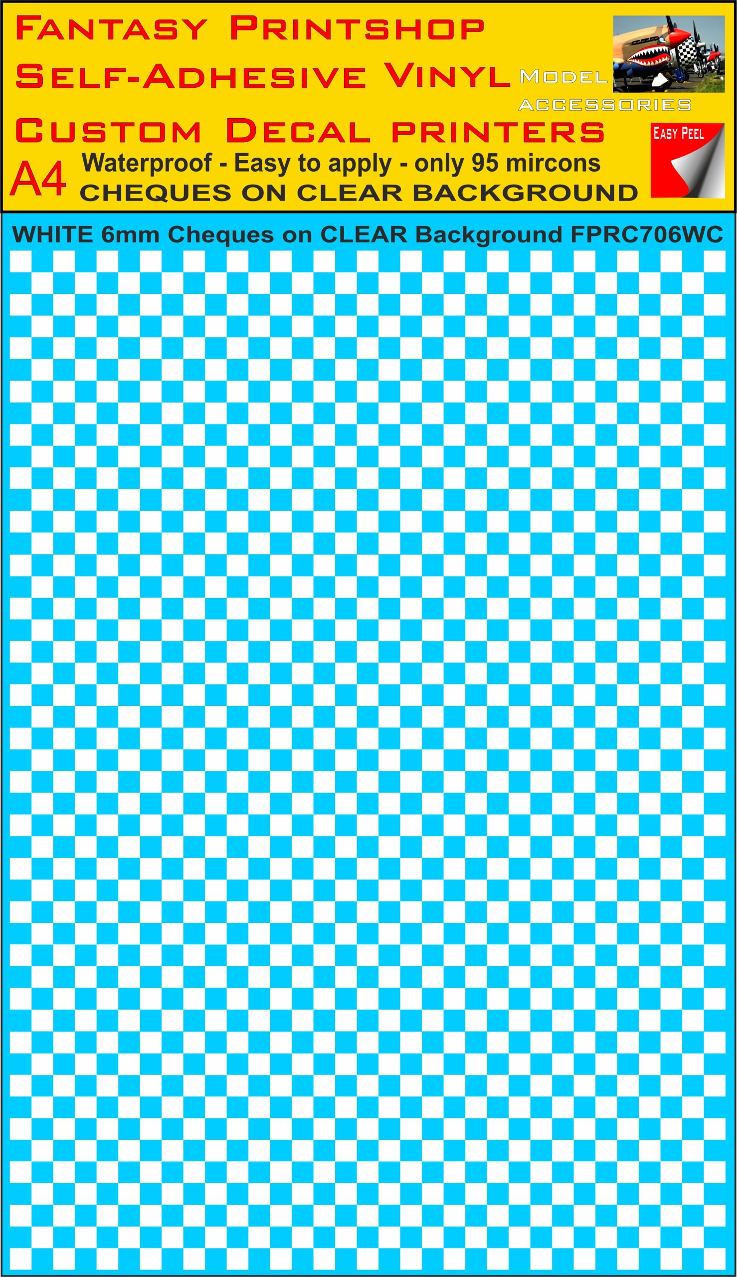 A4 WHITE 6MM SQUARES FPRC700BC CHEQUERED ON CLEAR BACKGROUND VINYL STICKER