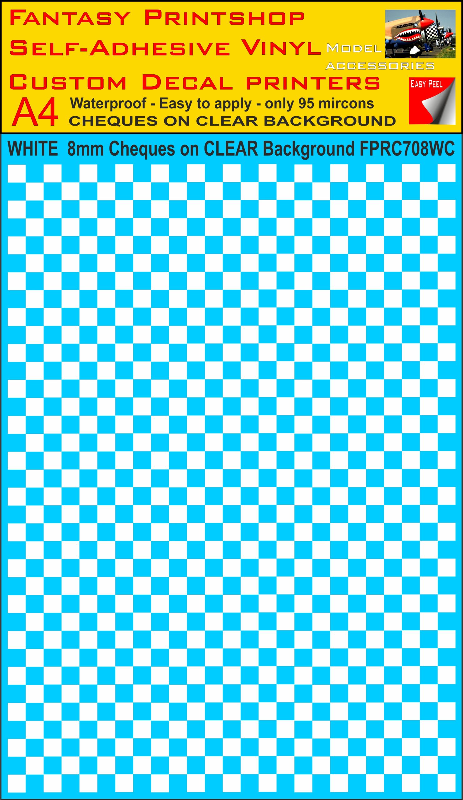 A4 WHITE 8MM SQUARES FPRC700BC CHEQUERED ON CLEAR BACKGROUND VINYL STICKER