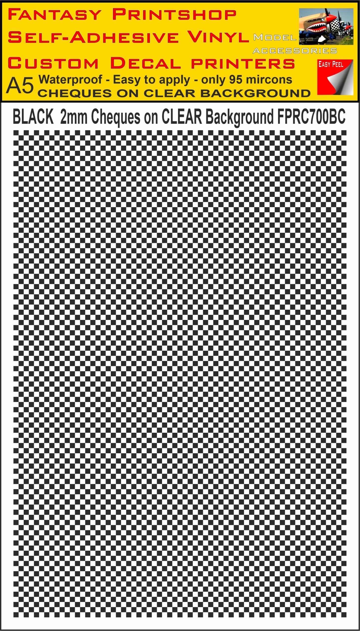 A5 BLACK 2MM SQUARES FPRC700BC CHEQUERED ON CLEAR BACKGROUND VINYL STICKER