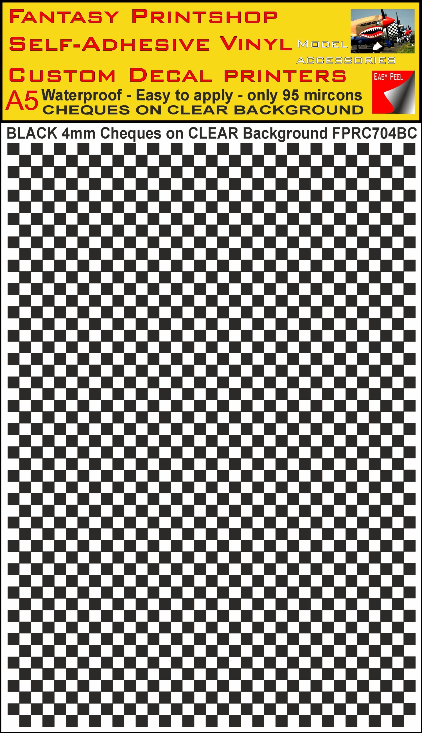 A5 BLACK 4MM SQUARES FPRC700BC CHEQUERED ON CLEAR BACKGROUND VINYL STICKER