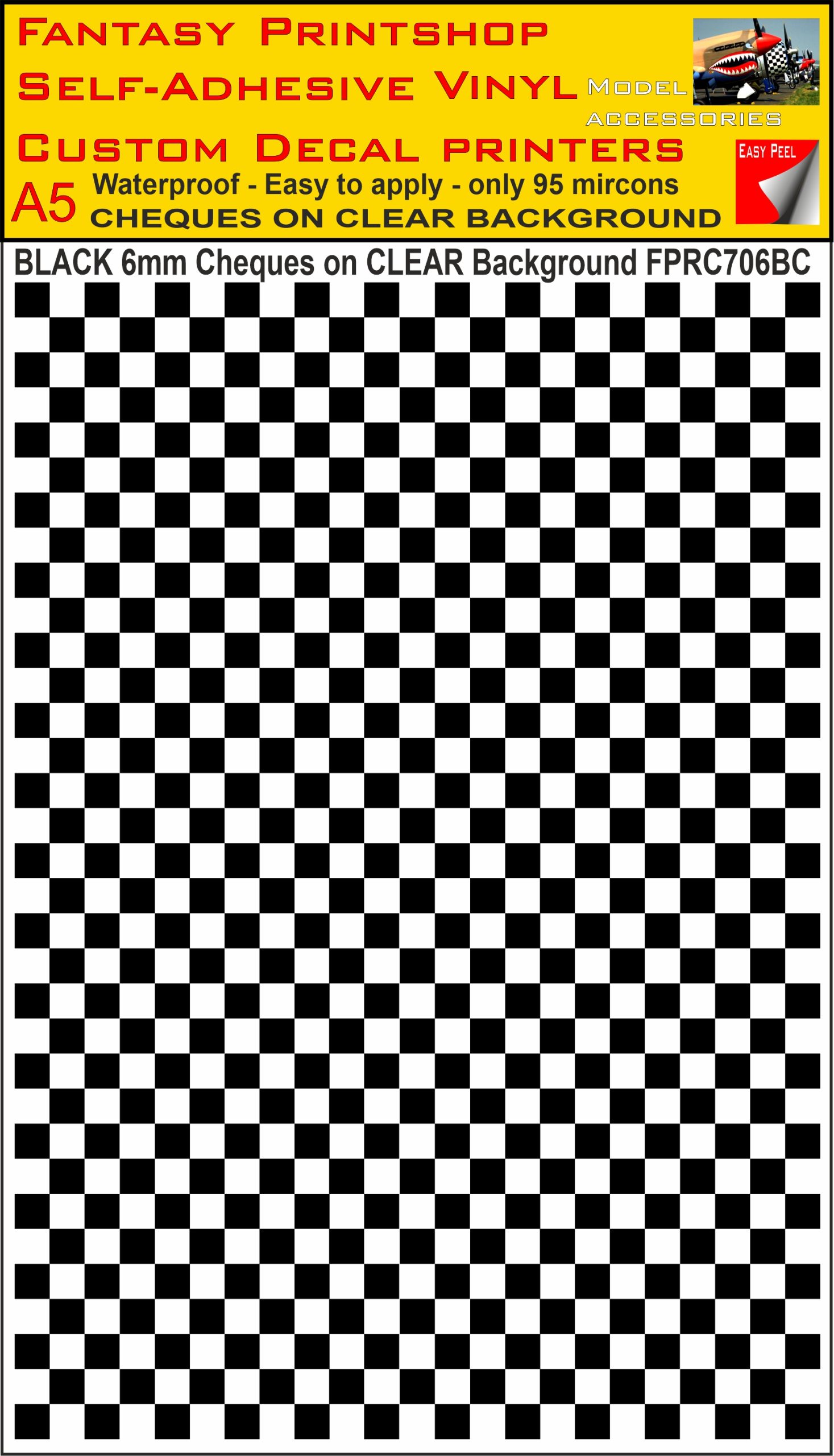A5 BLACK 6MM SQUARES FPRC700BC CHEQUERED ON CLEAR BACKGROUND VINYL STICKER