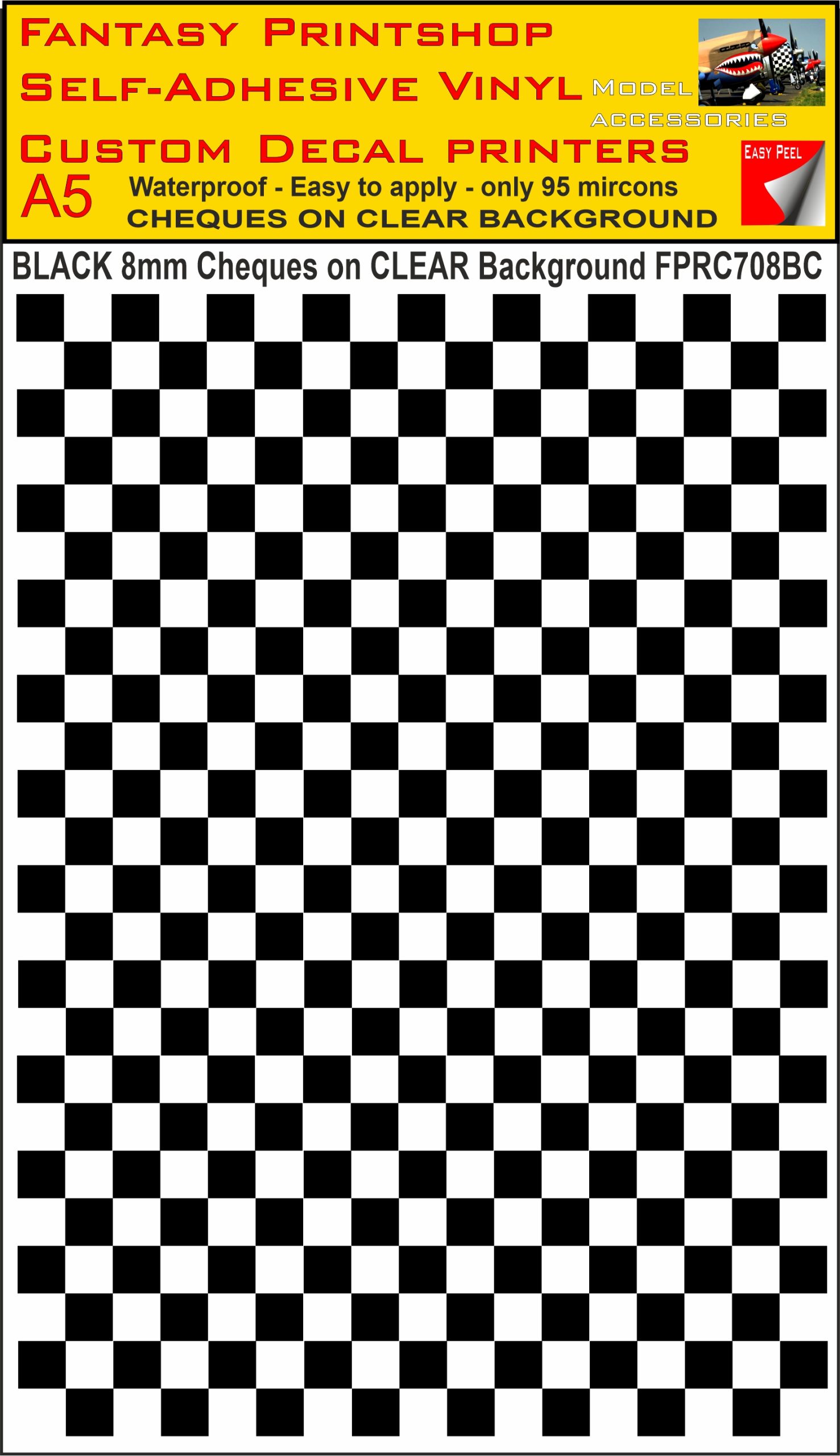 A5 BLACK 8MM SQUARES FPRC700BC CHEQUERED ON CLEAR BACKGROUND VINYL STICKER