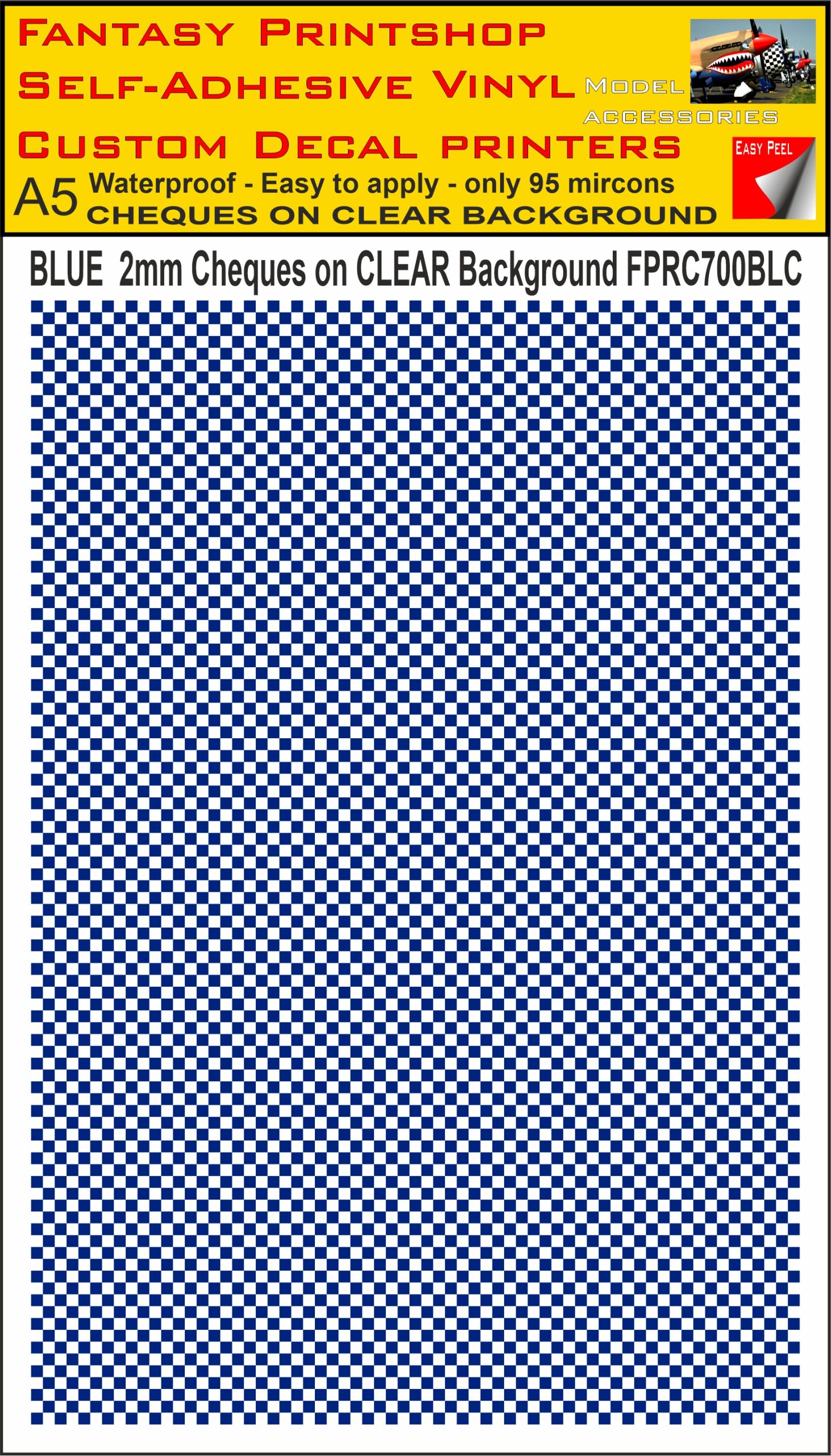 A5 BLUE 2MM SQUARES FPRC700BC CHEQUERED ON CLEAR BACKGROUND VINYL STICKER