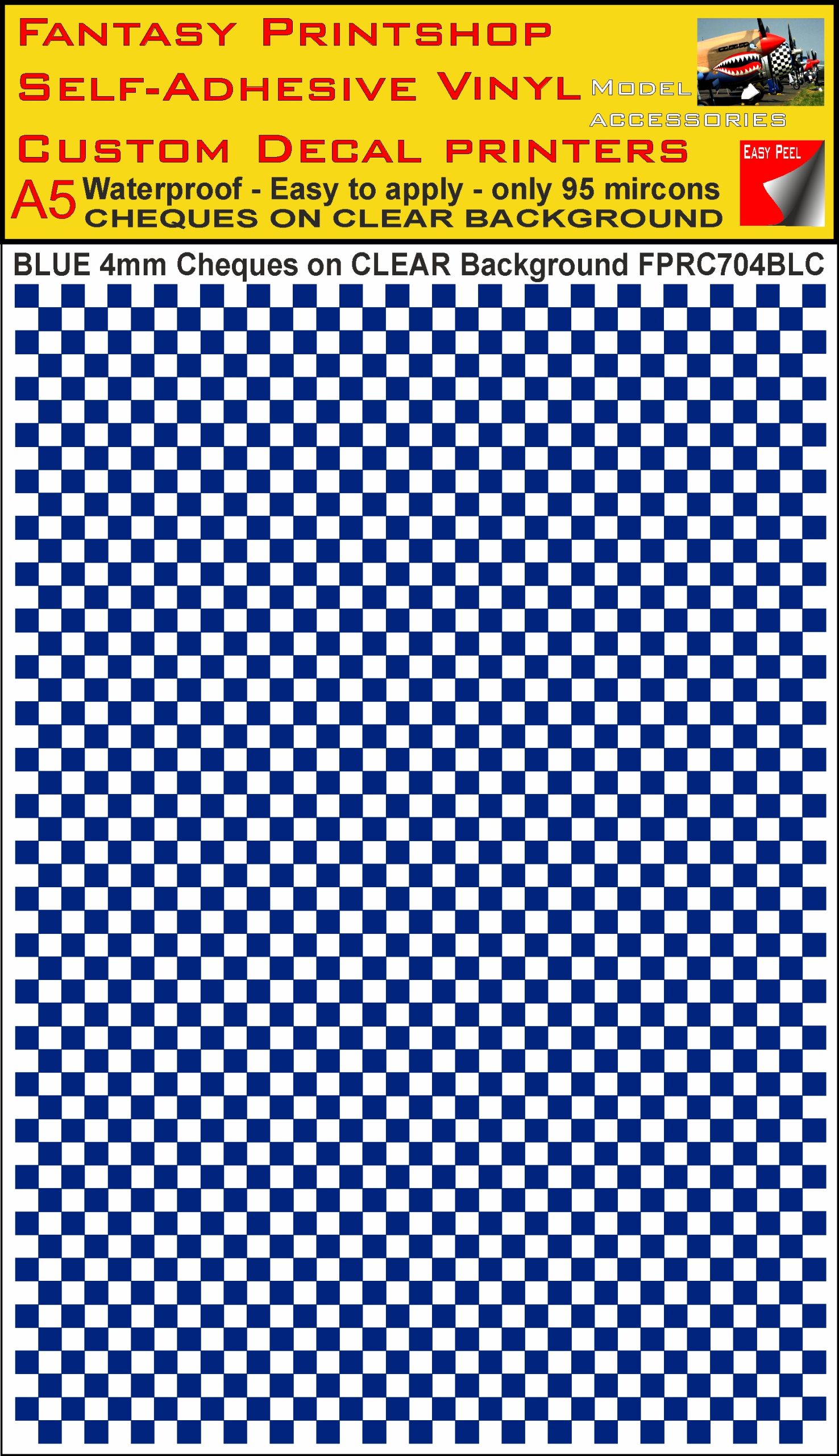 A5 BLUE 4MM SQUARES FPRC700BC CHEQUERED ON CLEAR BACKGROUND VINYL STICKER