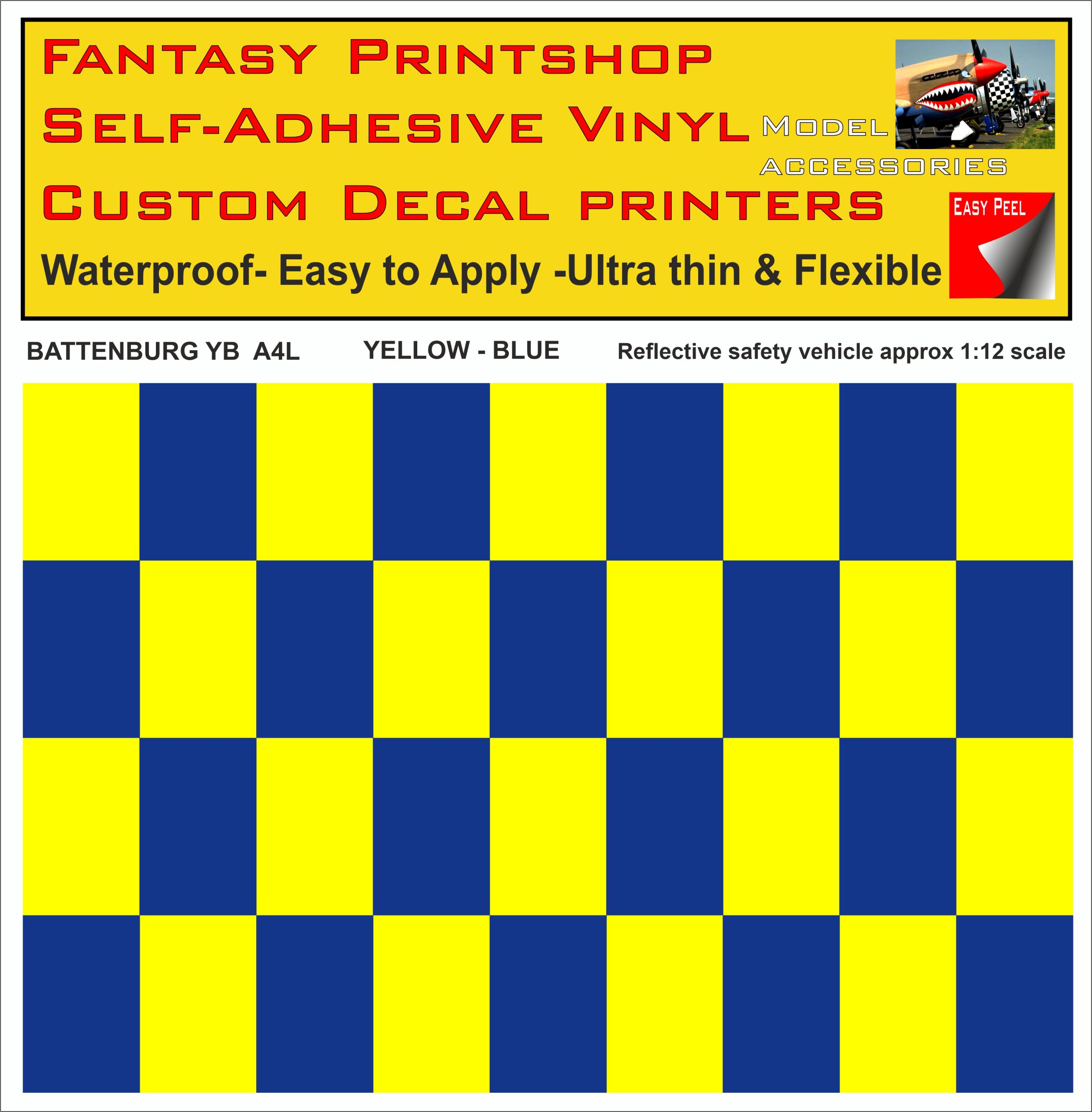 Battenburg YELLOW - BLUE A4 LANDSCAPE 1-12 SCALE