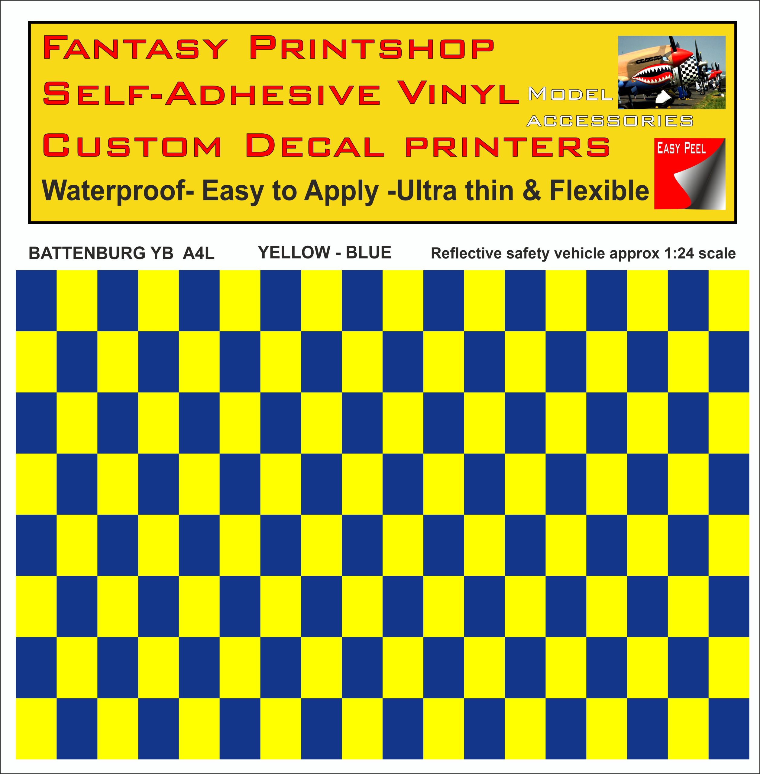 Battenburg YELLOW - BLUE A4 LANDSCAPE 1/24 SCALE