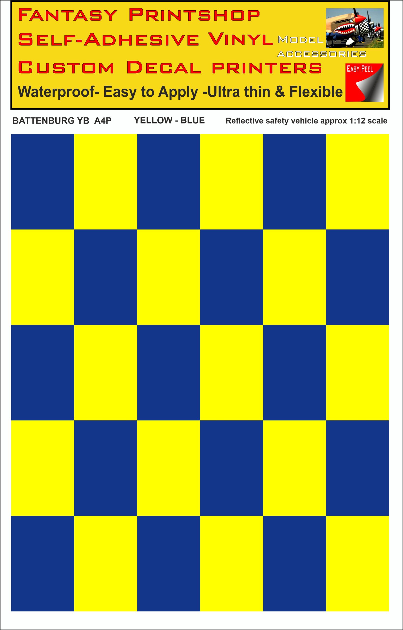 Battenburg YELLOW - BLUE A4 PORTRAIT 1-12 SCALE