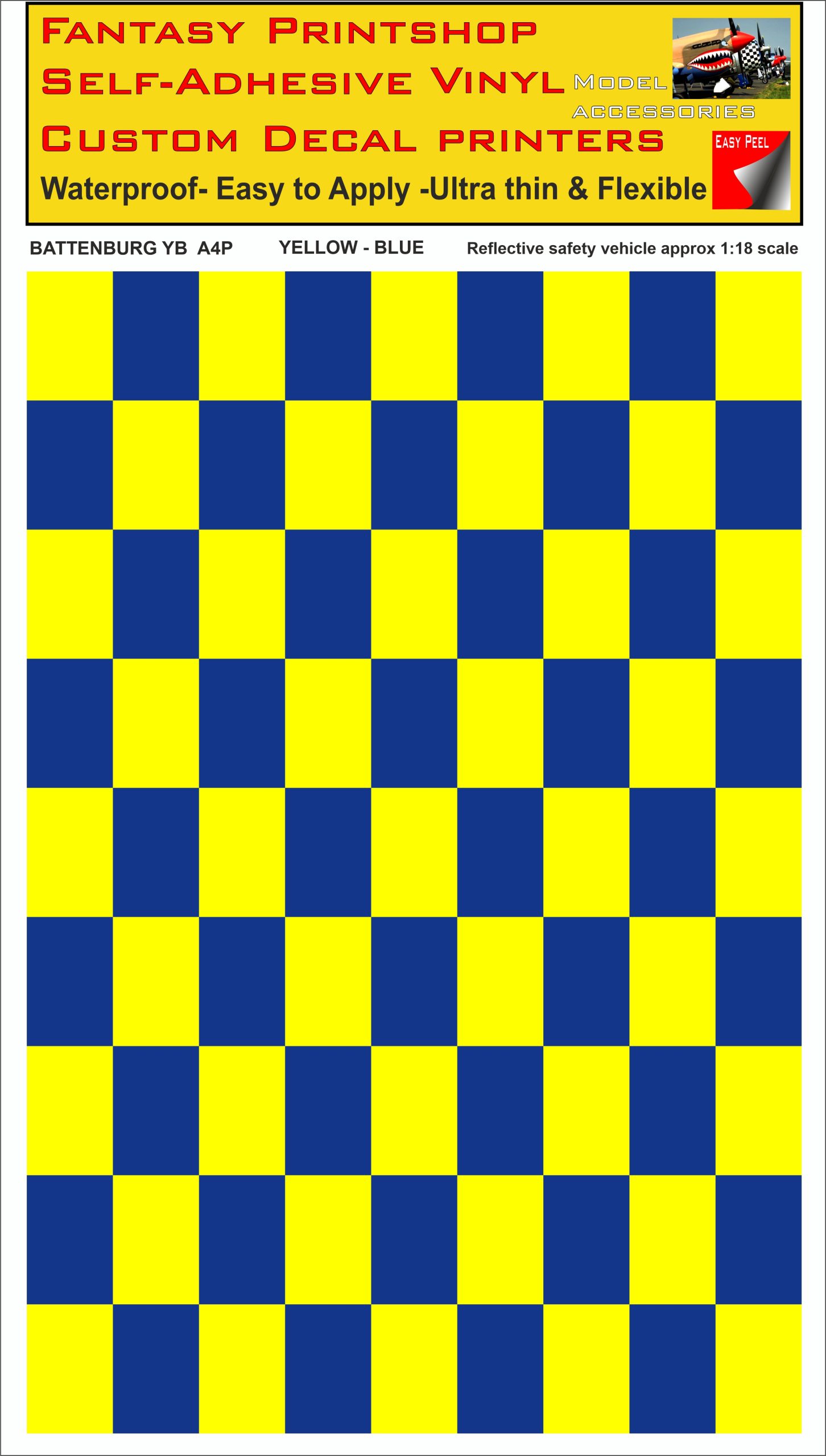 Battenburg YELLOW - BLUE A4 PORTRAIT 1-18 SCALE