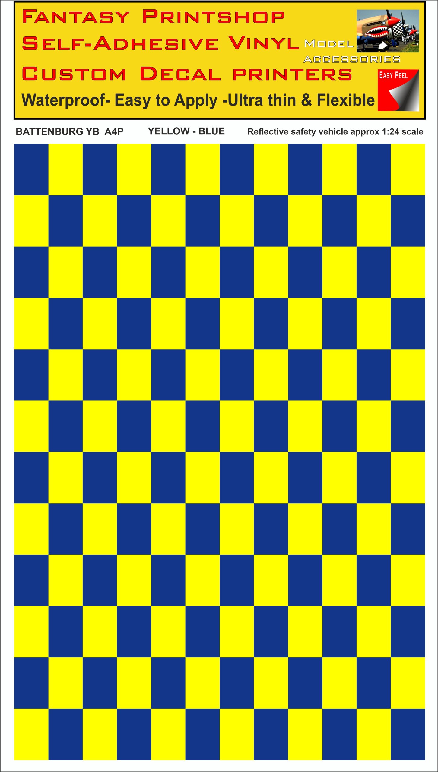 Battenburg YELLOW - BLUE A4 PORTRAIT 1/24 SCALE