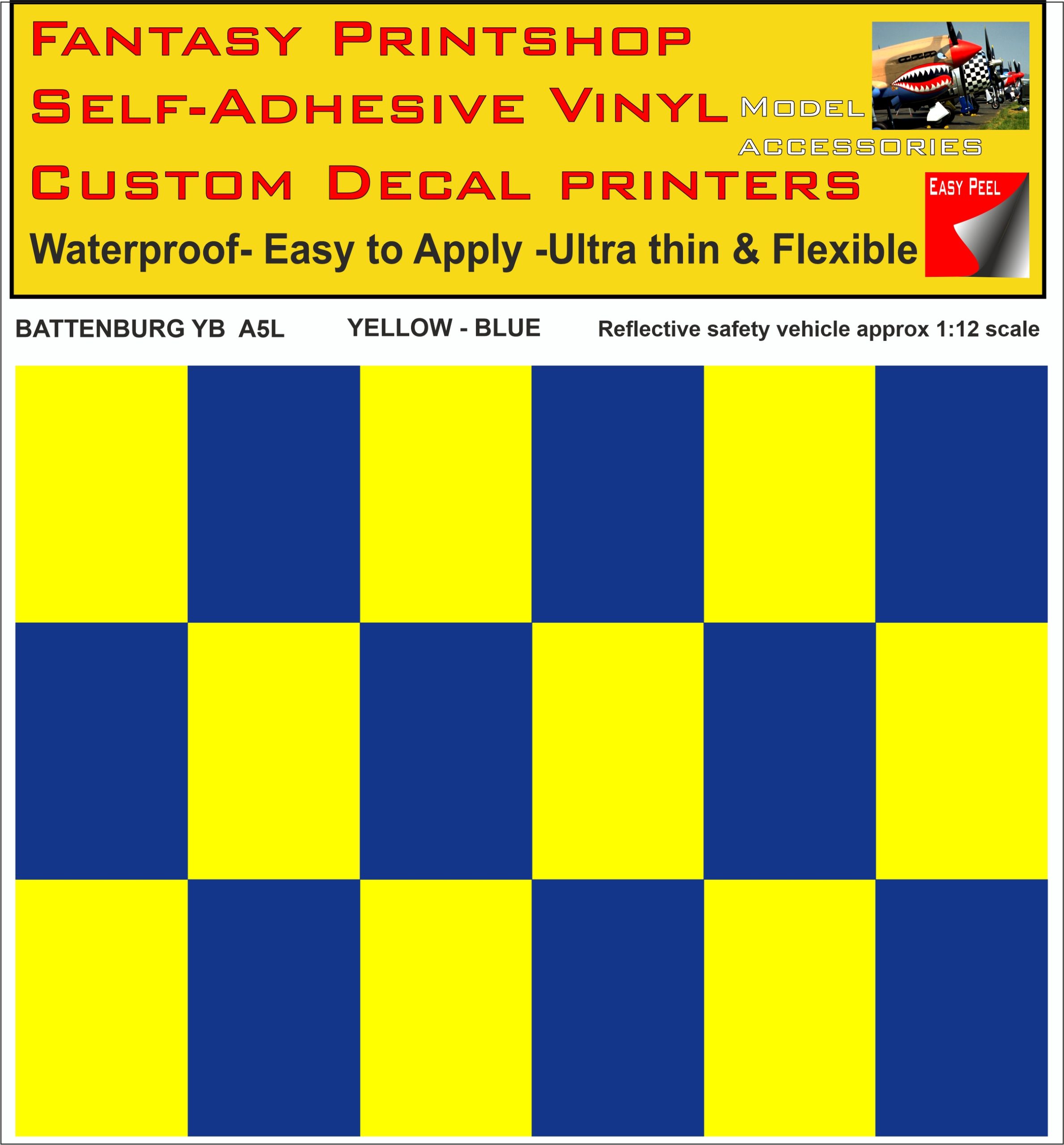 Battenburg YELLOW - BLUE A5 LANDSCAPE 1-12 SCALE