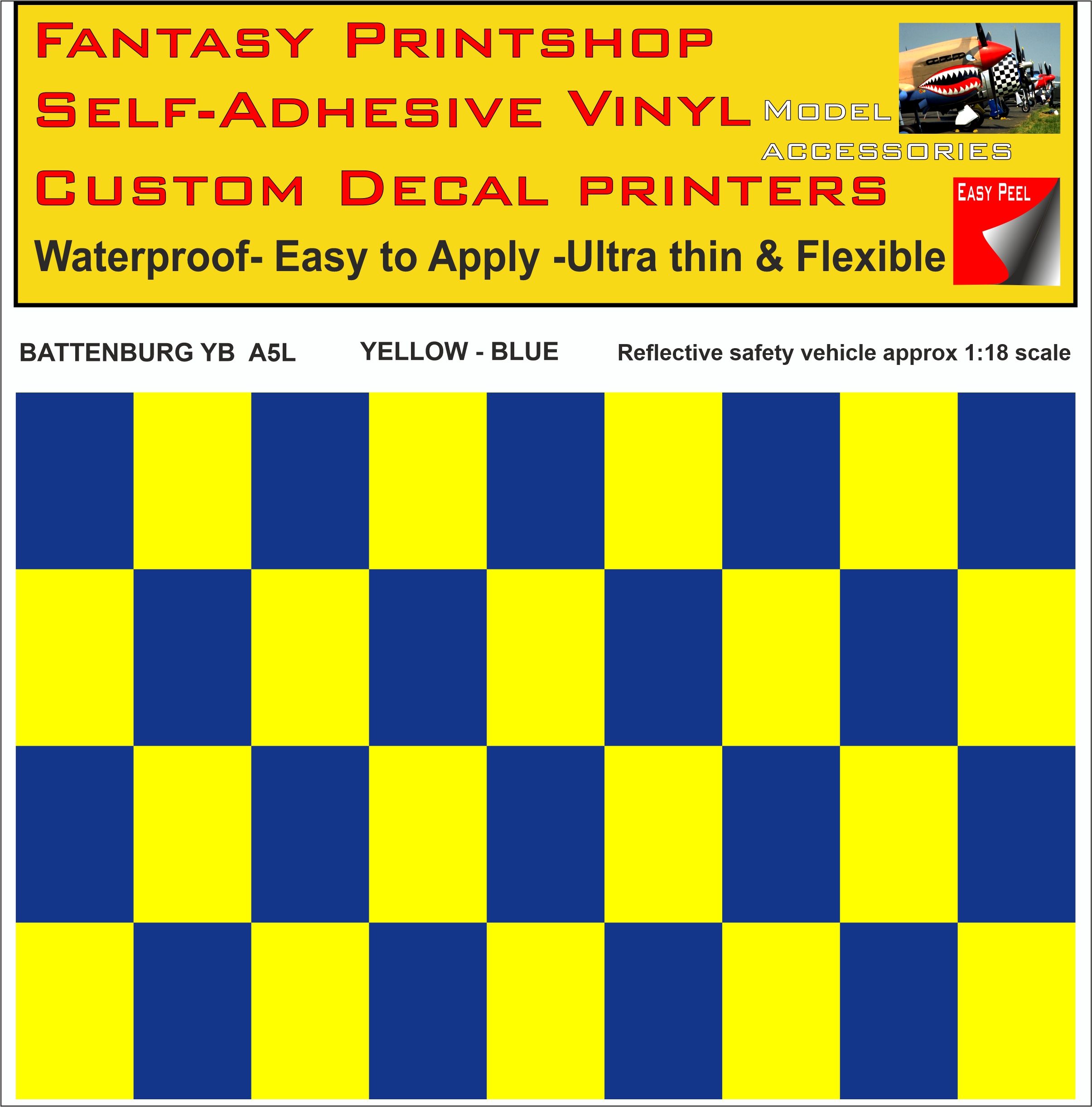 Battenburg YELLOW - BLUE A5 LANDSCAPE 1-18 SCALE