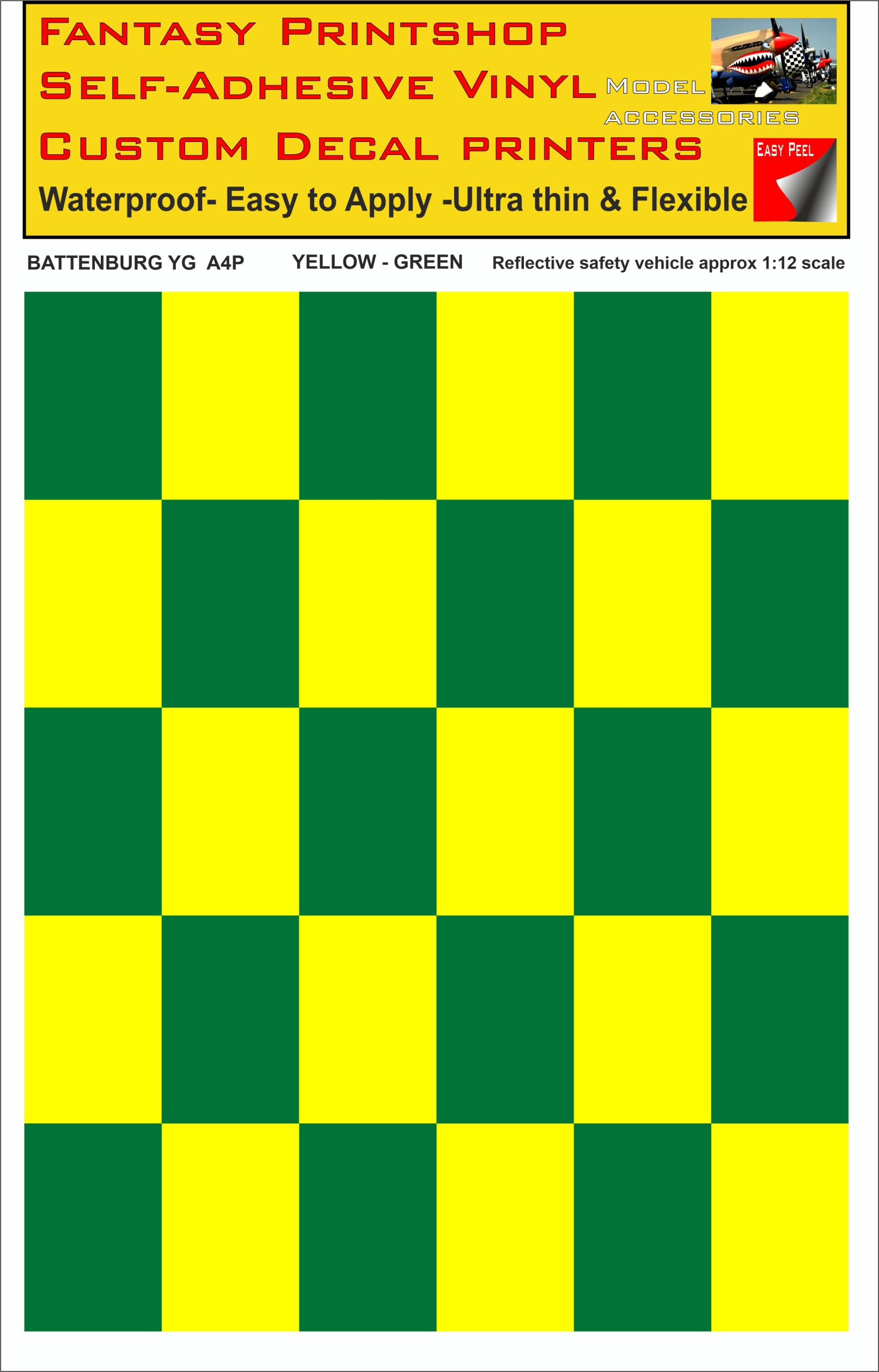 Battenburg YELLOW - GREEN A4 PORTRAIT 1-12 SCALE