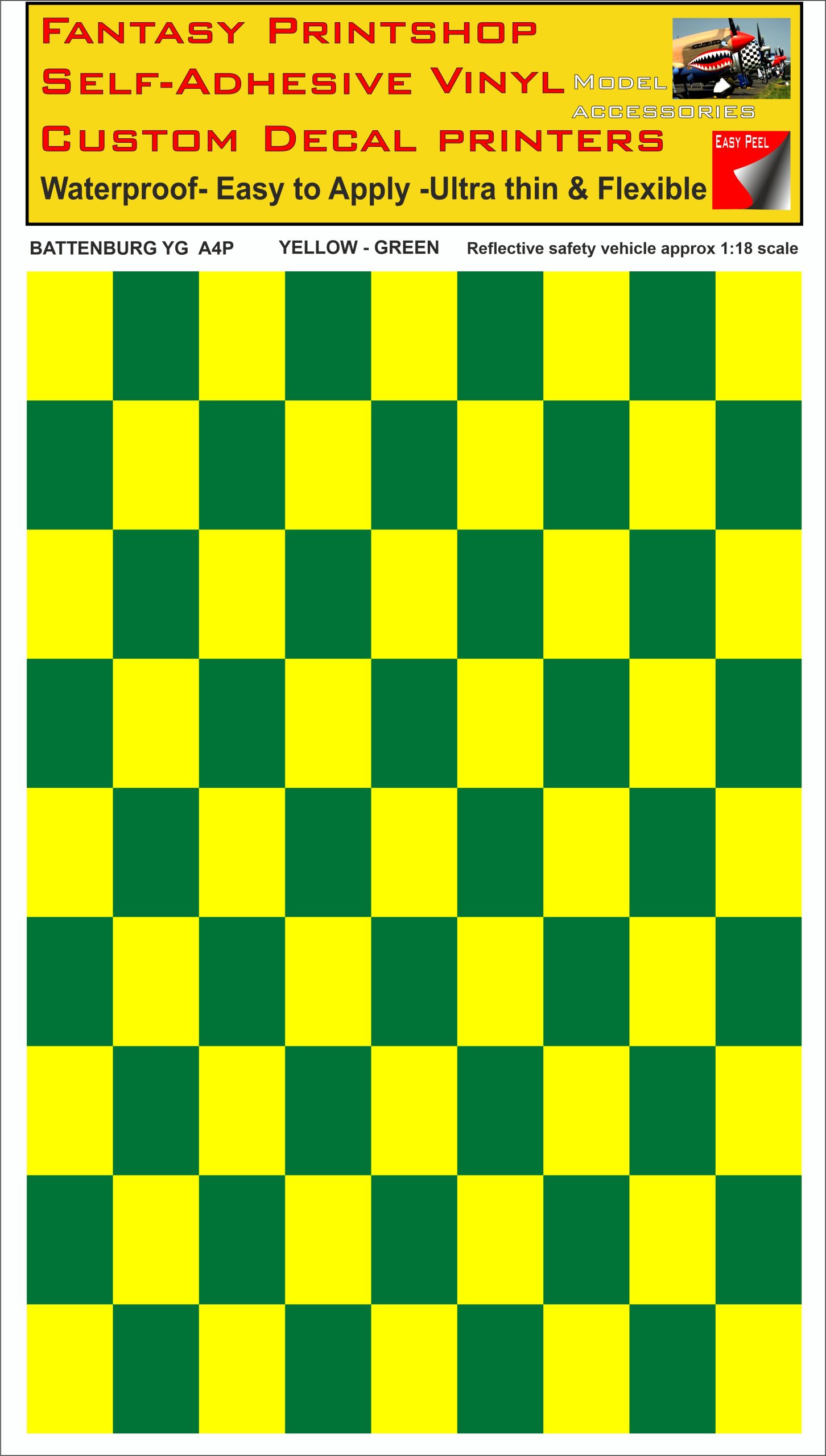 Battenburg YELLOW - GREEN A4 PORTRAIT 1-18 SCALE
