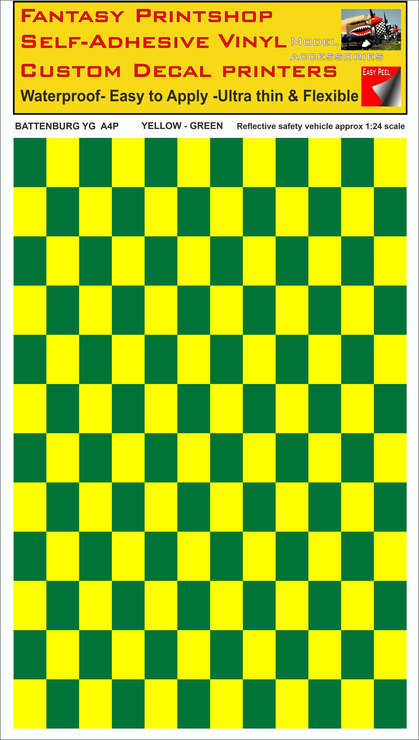 Battenburg YELLOW - GREEN A4 PORTRAIT 1/24 SCALE