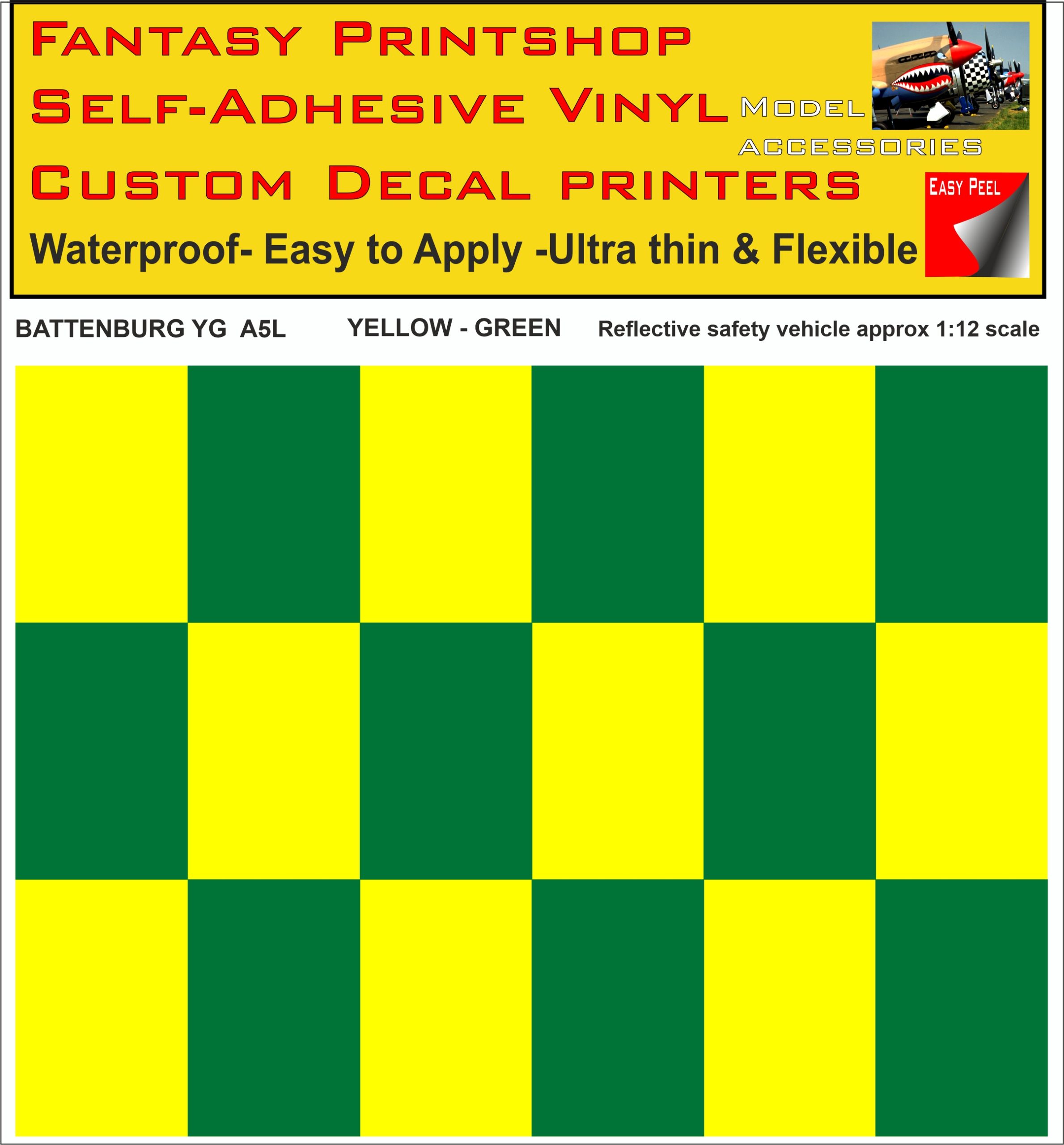 Battenburg YELLOW - GREEN A5 LANDSCAPE 1-12 SCALE