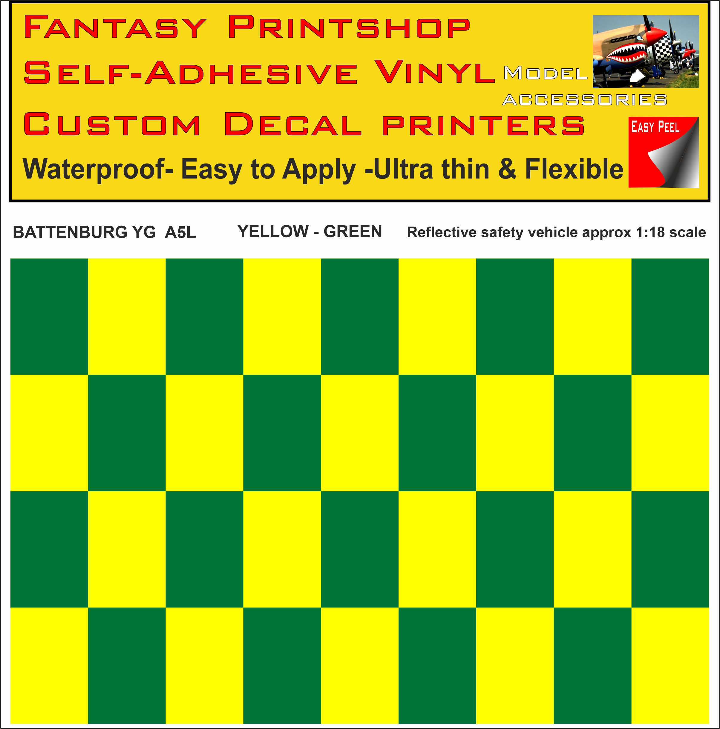 Battenburg YELLOW - GREEN A5 LANDSCAPE 1-18 SCALE