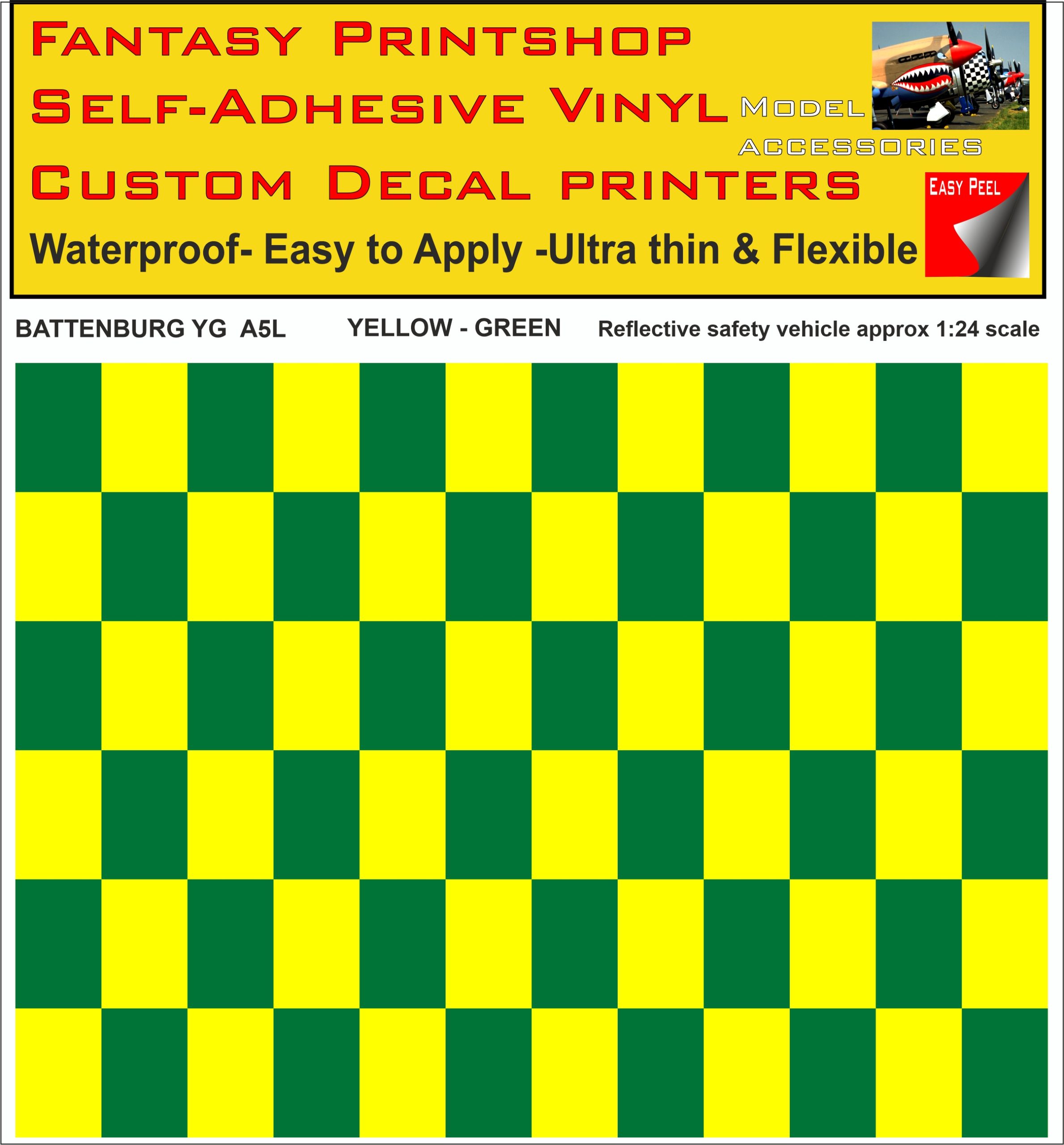 Battenburg YELLOW - GREEN A5 LANDSCAPE 1/24 SCALE