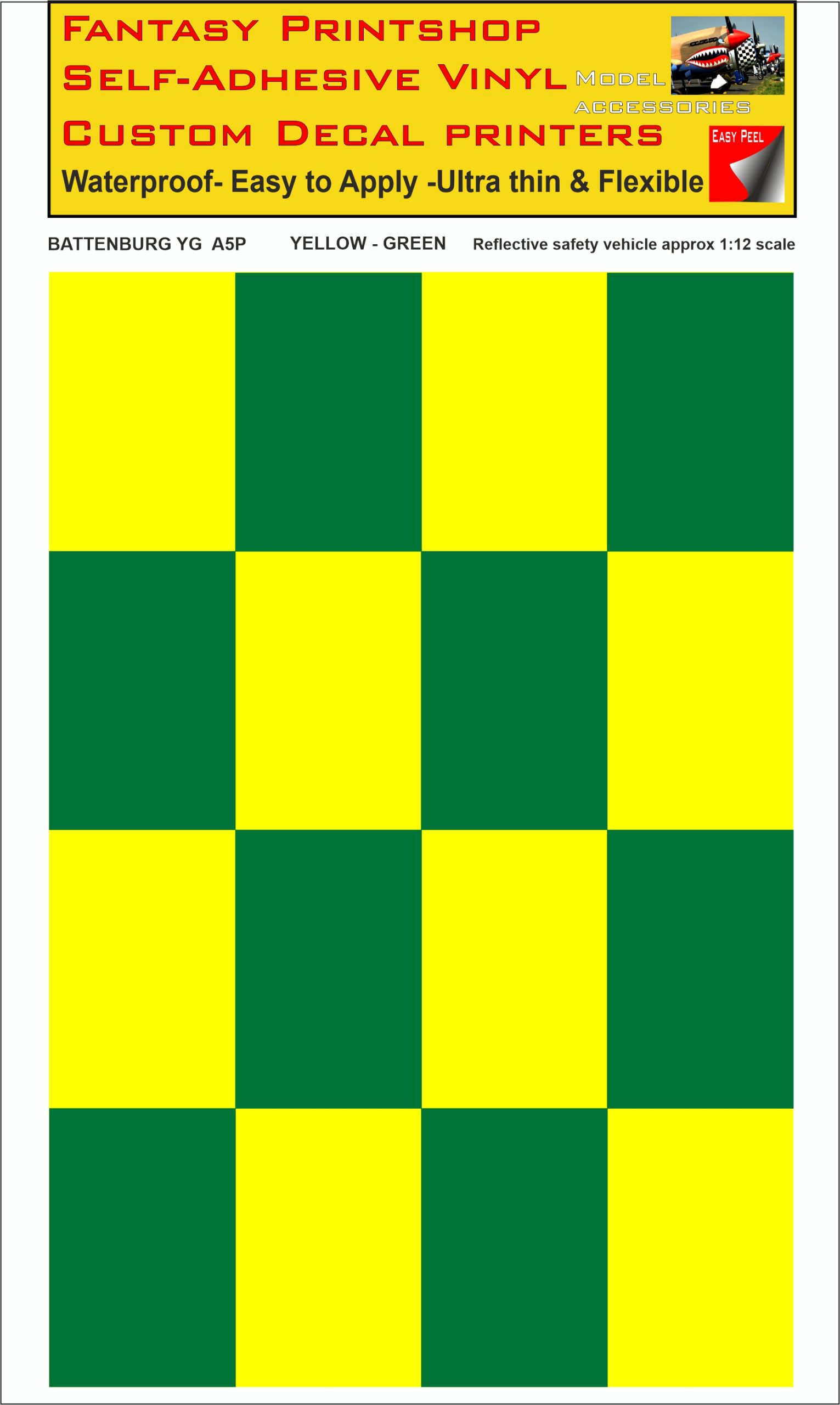 Battenburg YELLOW - GREEN A5 PORTRAIT 1-12 SCALE