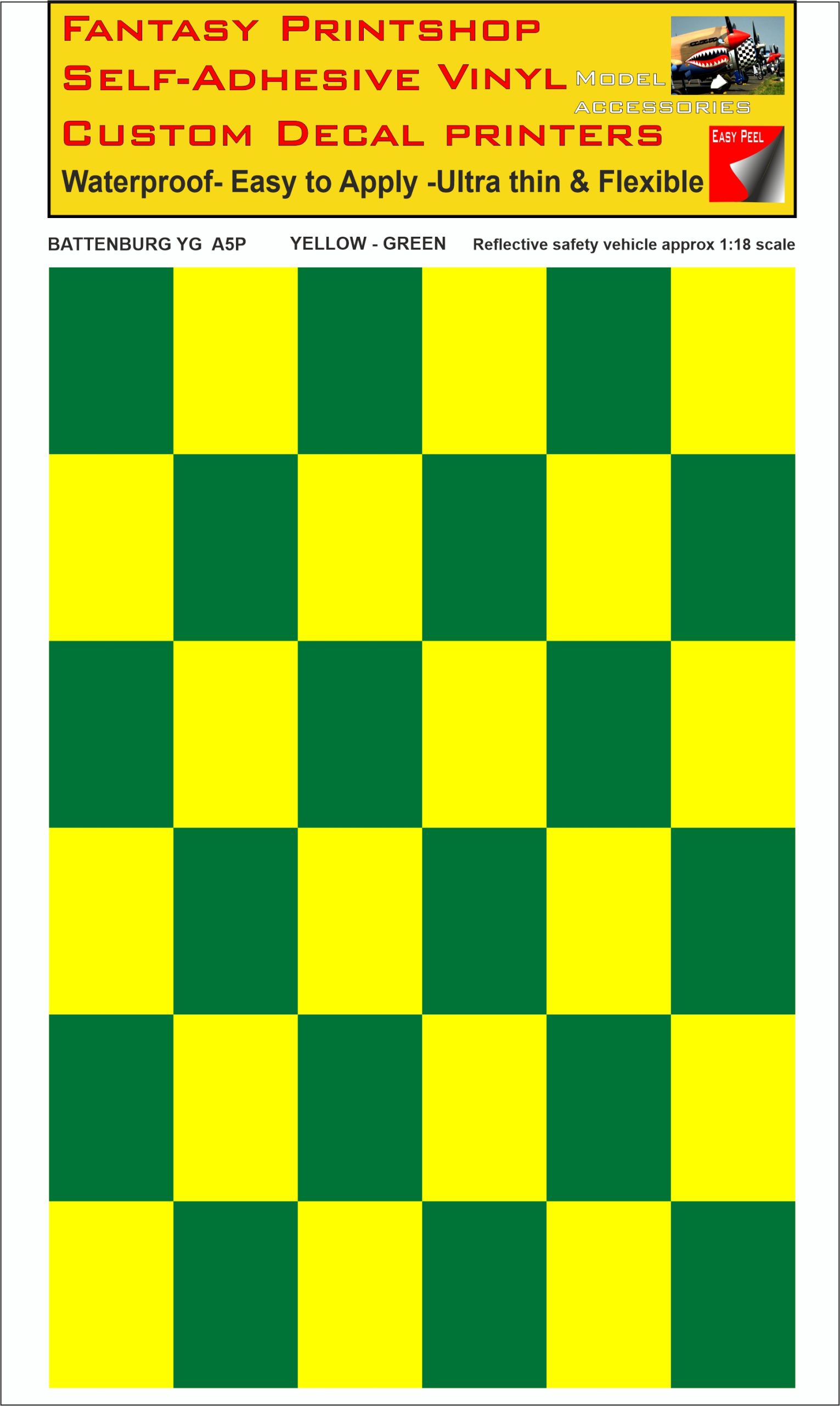 Battenburg YELLOW - GREEN A5 PORTRAIT 1-18 SCALE