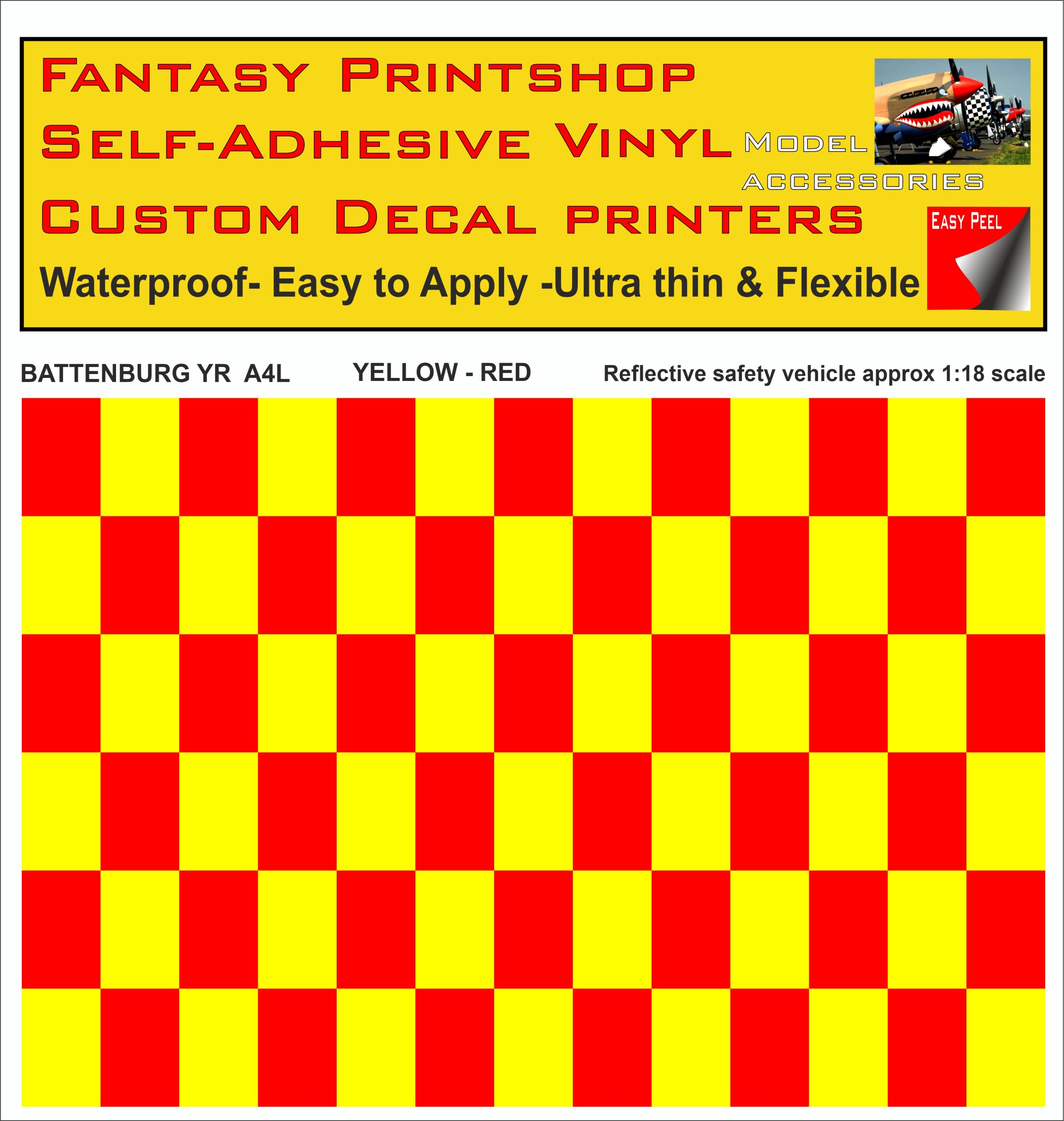 Battenburg YELLOW - RED A4 LANDSCAPE 1-18 SCALE