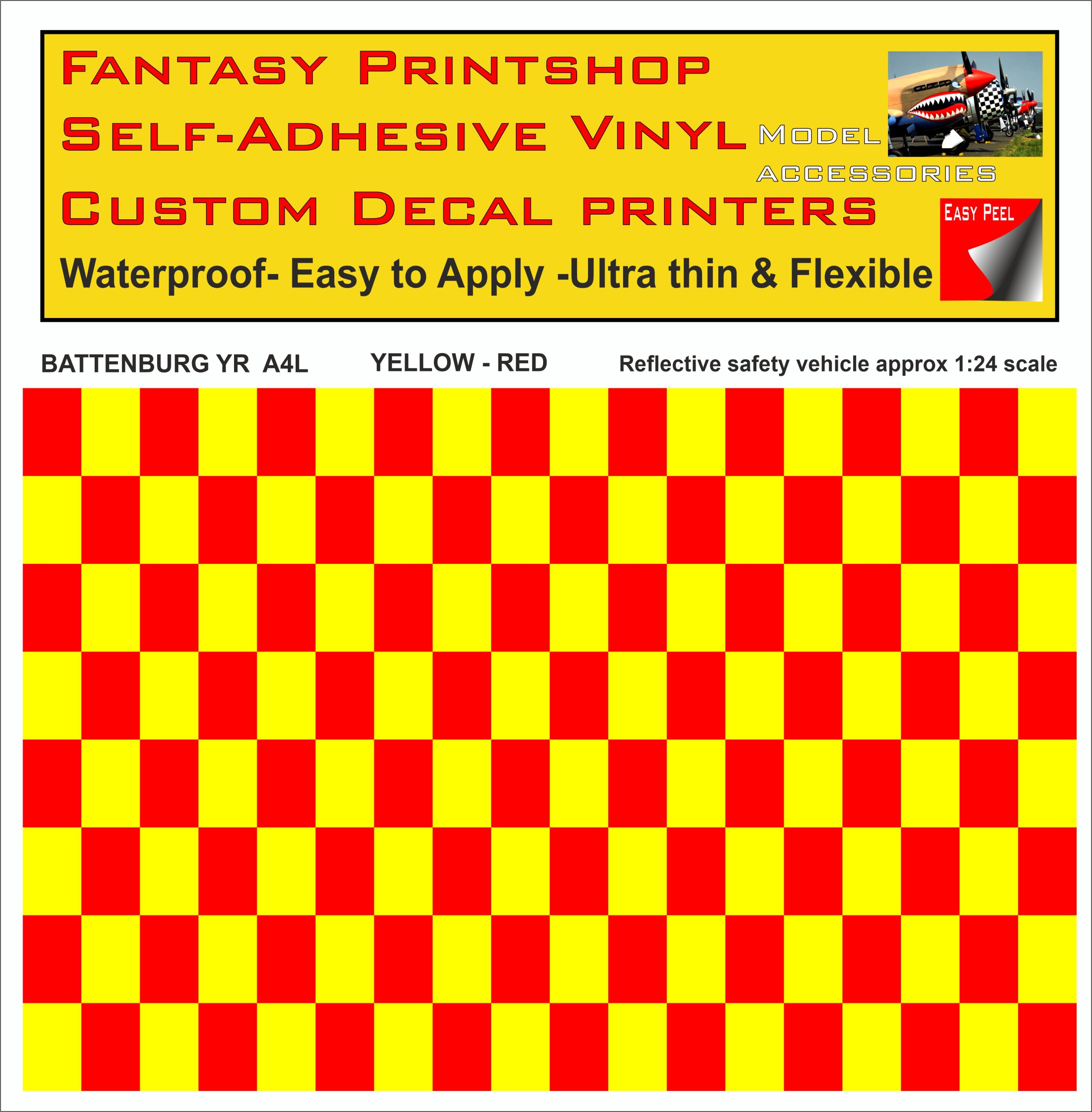 Battenburg YELLOW - RED A4 LANDSCAPE 1/24 SCALE