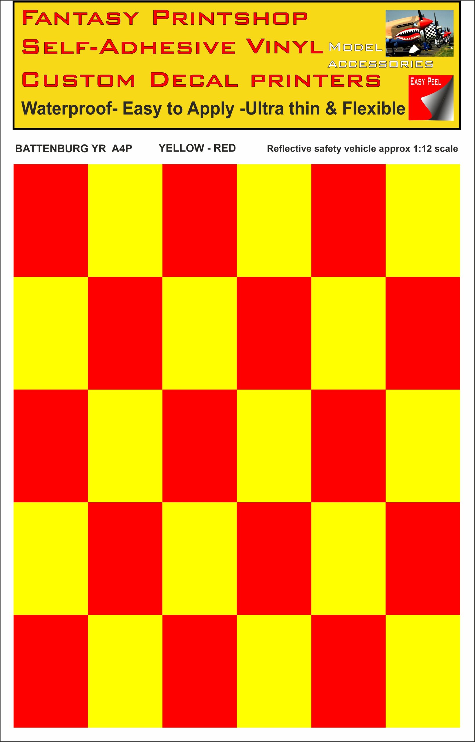 Battenburg YELLOW - RED A4 PORTRAIT 1-12 SCALE