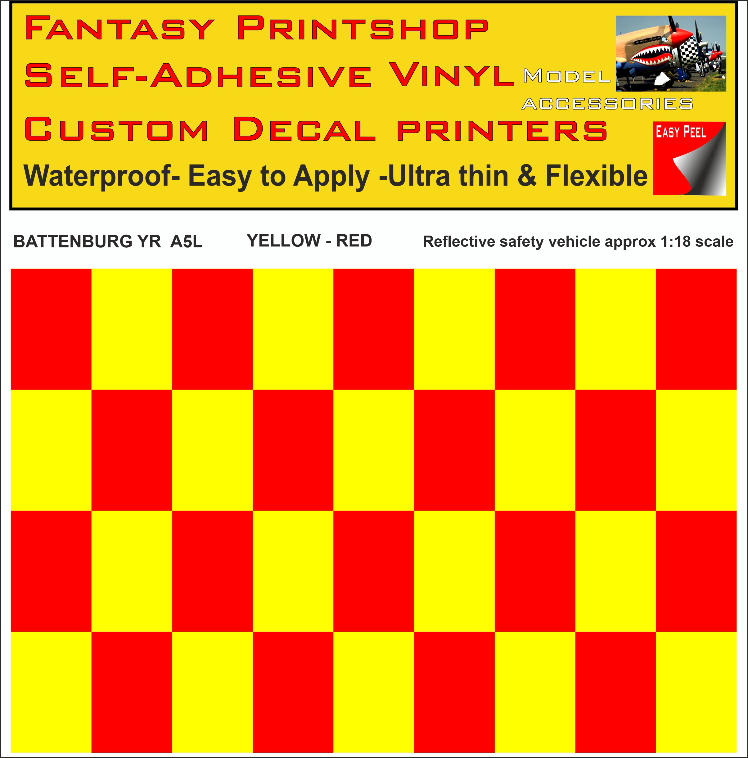 Battenburg YELLOW - RED A5 LANDSCAPE 1-18 SCALE